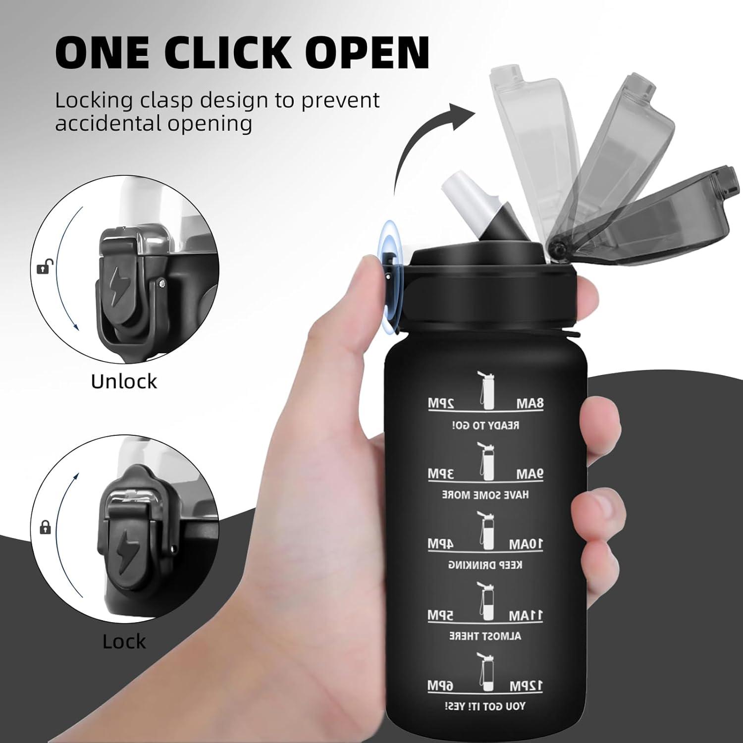 image:imageGourde Sport 15L AntiFuite Avec Paille Bouteille dEau Adulte Transportable Avec Slogan de Motivation Facile Nettoyer Pour Running Camping FitnessBlack