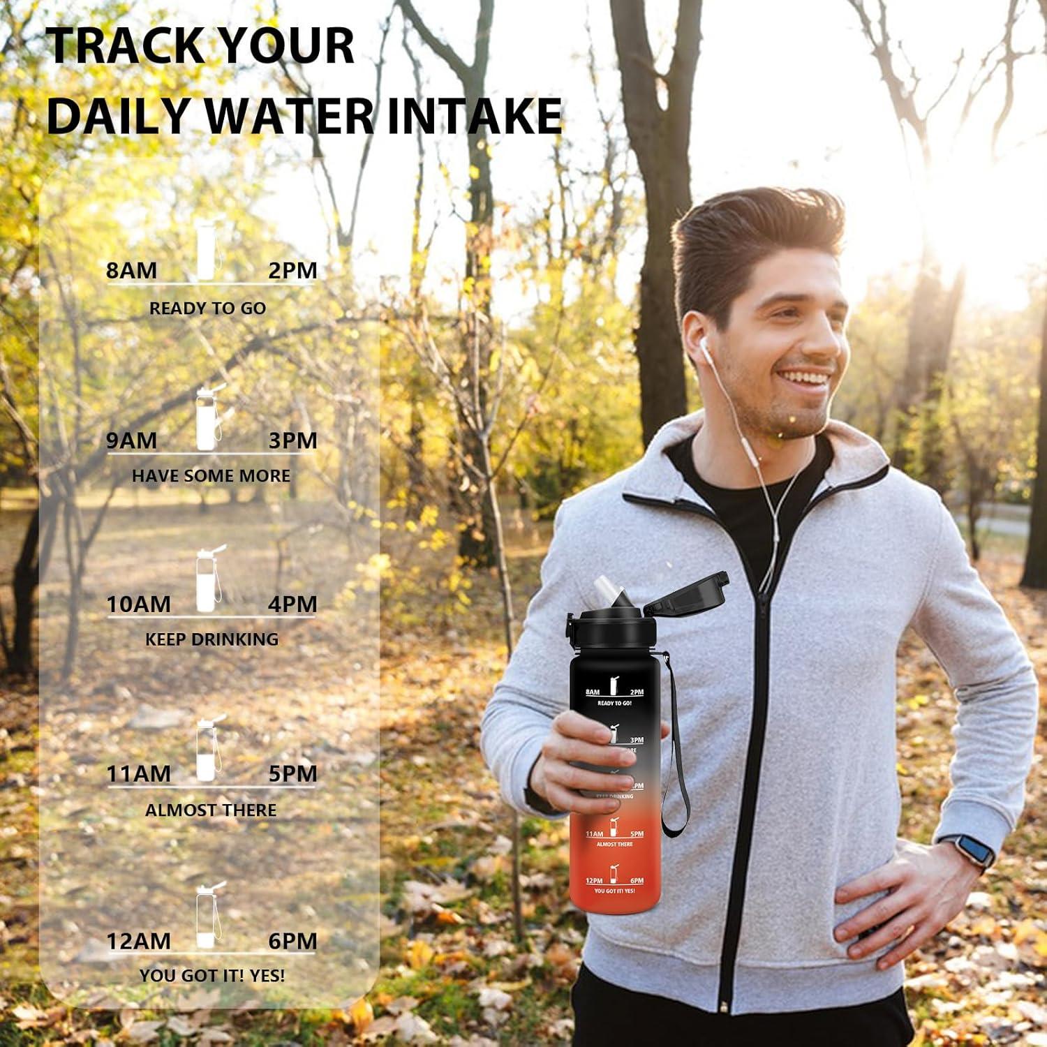 image:imageGourde Sport 15L AntiFuite Avec Paille Bouteille dEau Adulte Transportable Avec Slogan de Motivation Facile Nettoyer Pour Running Camping FitnessBlackred