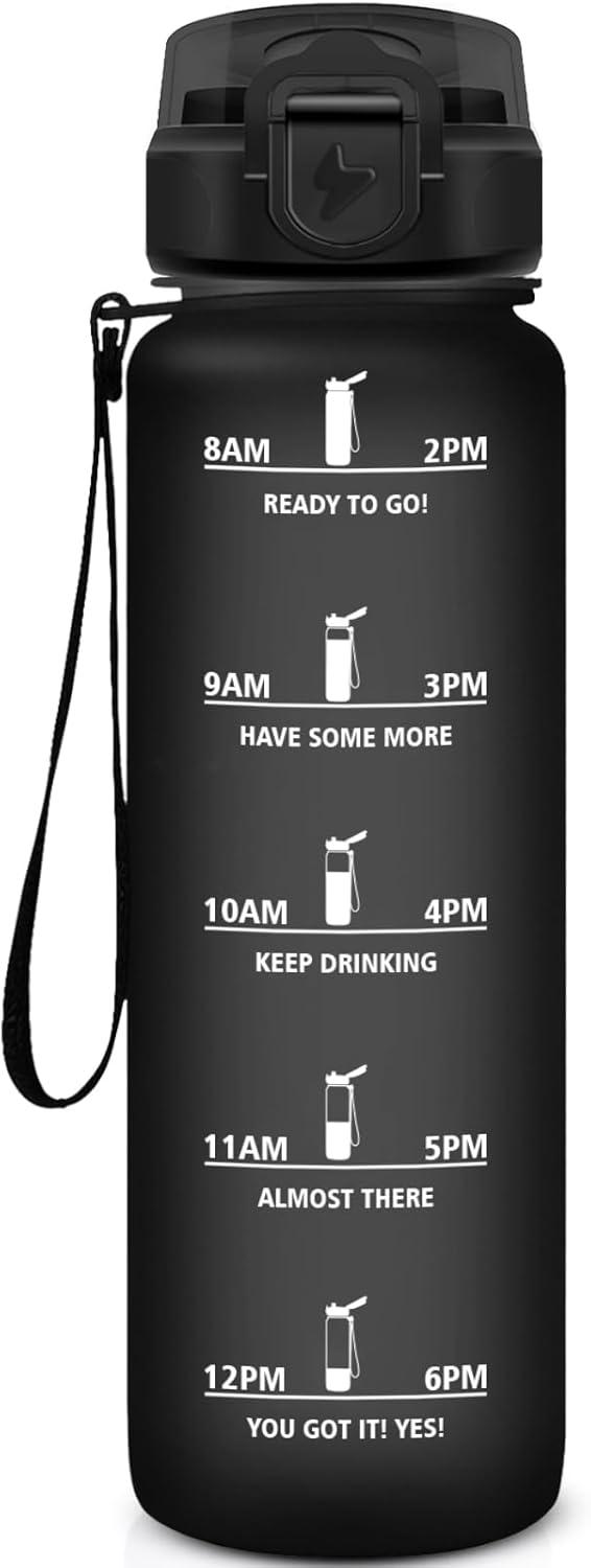 image:imageGourde Sport 15L AntiFuite Avec Paille Bouteille dEau Adulte Transportable Avec Slogan de Motivation Facile Nettoyer Pour Running Camping FitnessBlack