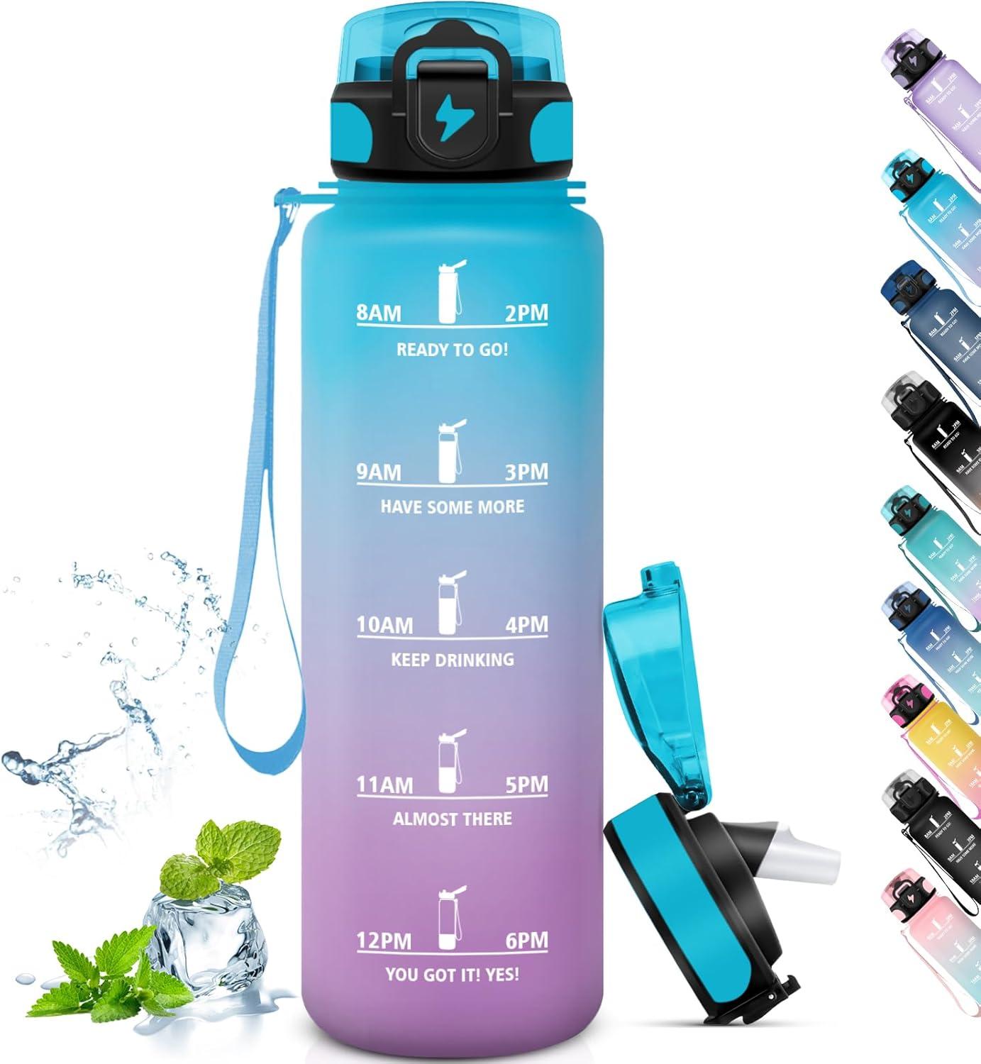 image:imageGourde Sport 15L AntiFuite Avec Paille Bouteille dEau Adulte Transportable Avec Slogan de Motivation Facile Nettoyer Pour Running Camping FitnessBluepurple