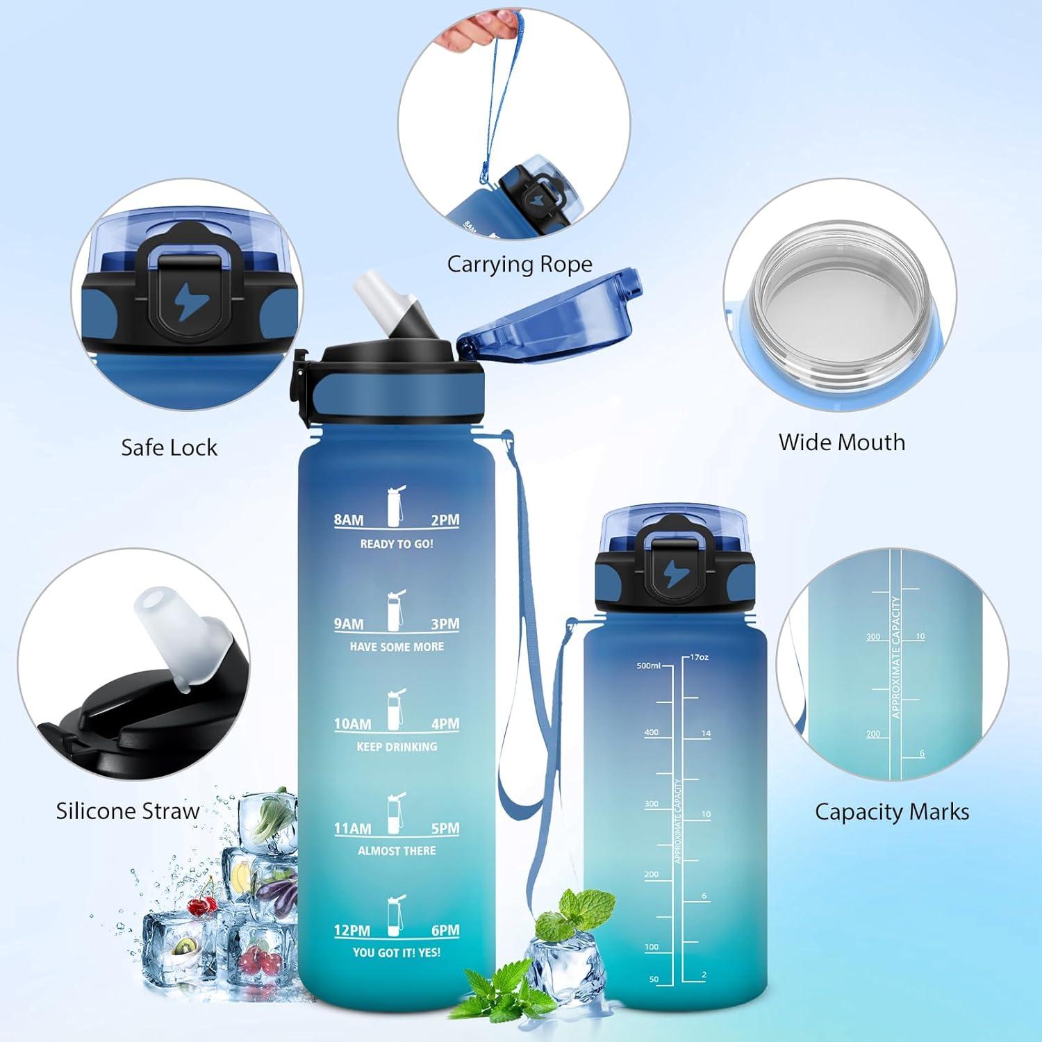 image:imageGourde Sport 15L AntiFuite Avec Paille Bouteille dEau Adulte Transportable Avec Slogan de Motivation Facile Nettoyer Pour Running Camping FitnessBluegreen
