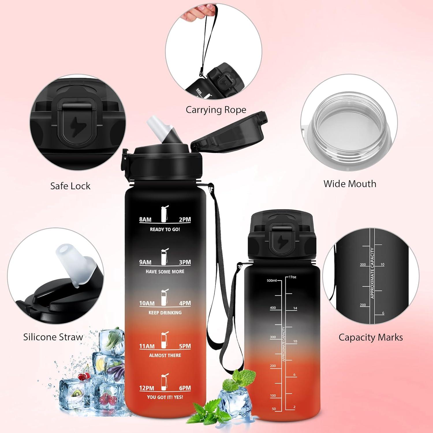 image:imageGourde Sport 15L AntiFuite Avec Paille Bouteille dEau Adulte Transportable Avec Slogan de Motivation Facile Nettoyer Pour Running Camping FitnessBlackred