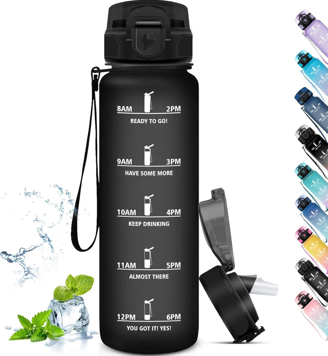 image:imageGourde Sport 15L AntiFuite Avec Paille Bouteille dEau Adulte Transportable Avec Slogan de Motivation Facile Nettoyer Pour Running Camping FitnessBlack
