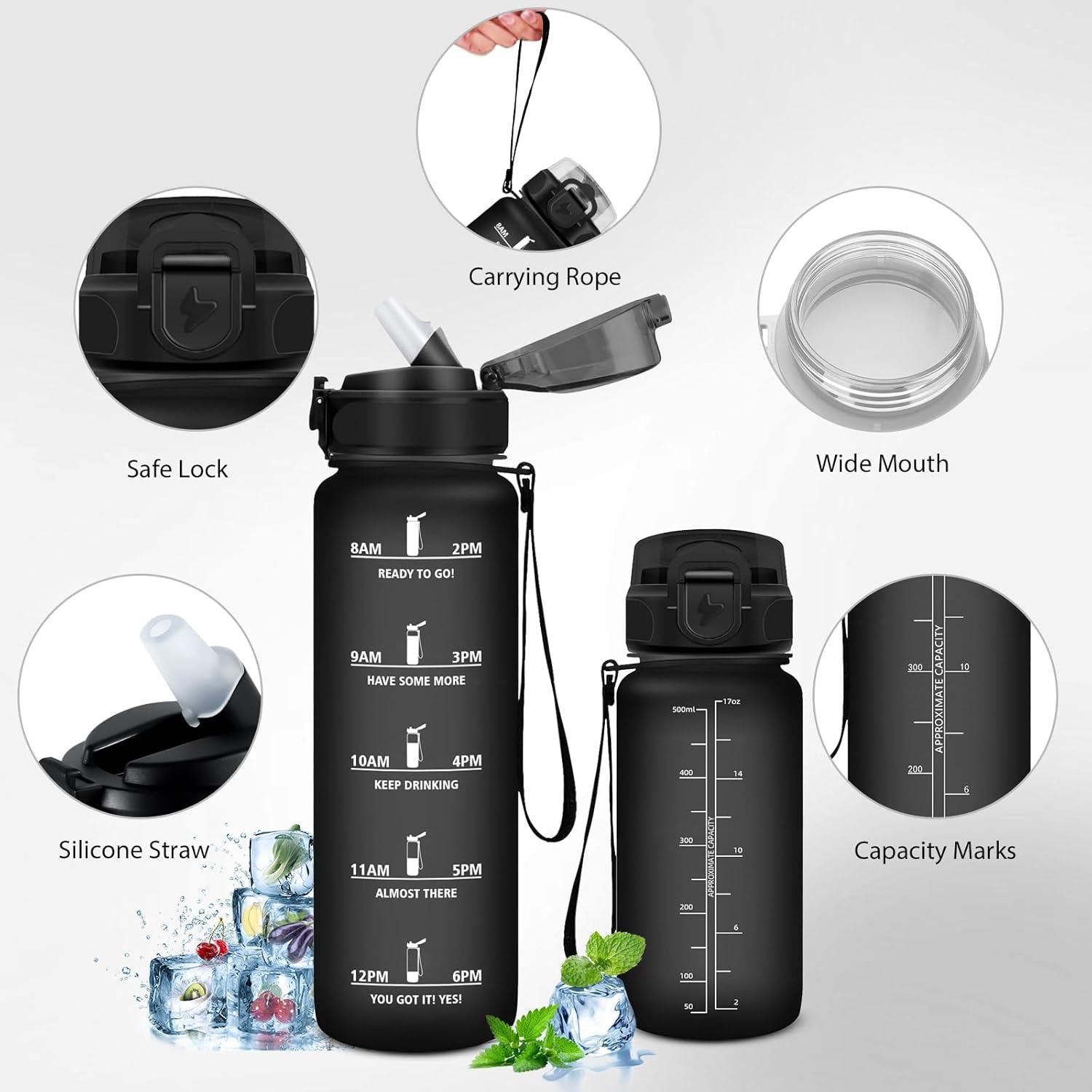 image:imageGourde Sport 15L AntiFuite Avec Paille Bouteille dEau Adulte Transportable Avec Slogan de Motivation Facile Nettoyer Pour Running Camping FitnessBlack