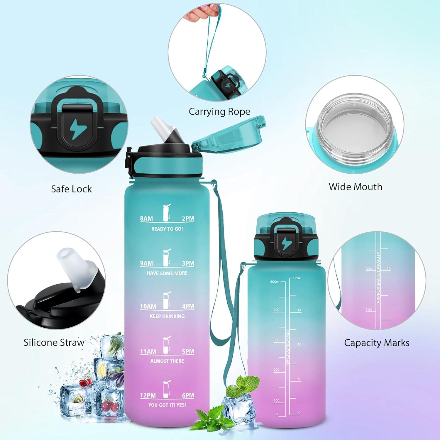 image:imageGourde Sport 15L AntiFuite Avec Paille Bouteille dEau Adulte Transportable Avec Slogan de Motivation Facile Nettoyer Pour Running Camping FitnessGreenpowder