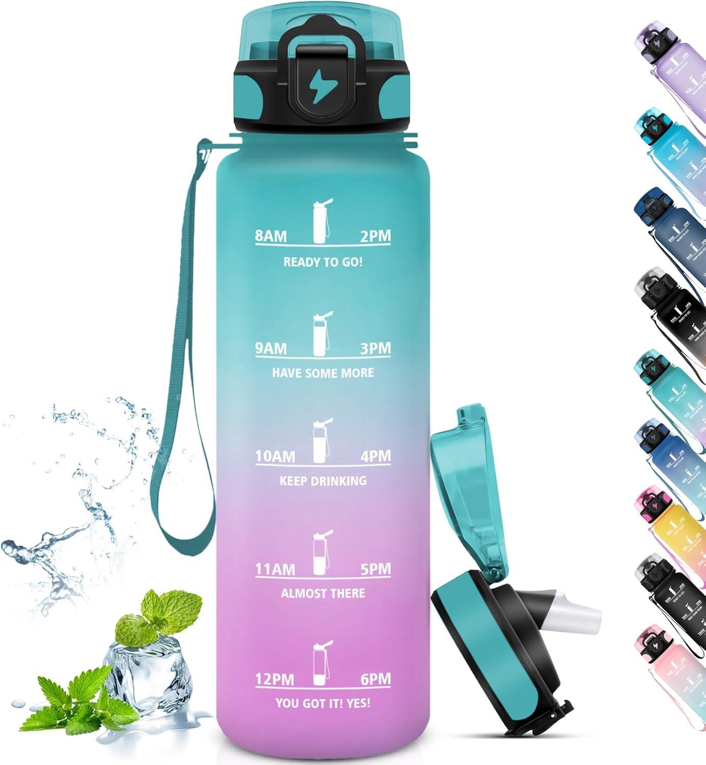 image:imageGourde Sport 15L AntiFuite Avec Paille Bouteille dEau Adulte Transportable Avec Slogan de Motivation Facile Nettoyer Pour Running Camping FitnessGreenpowder