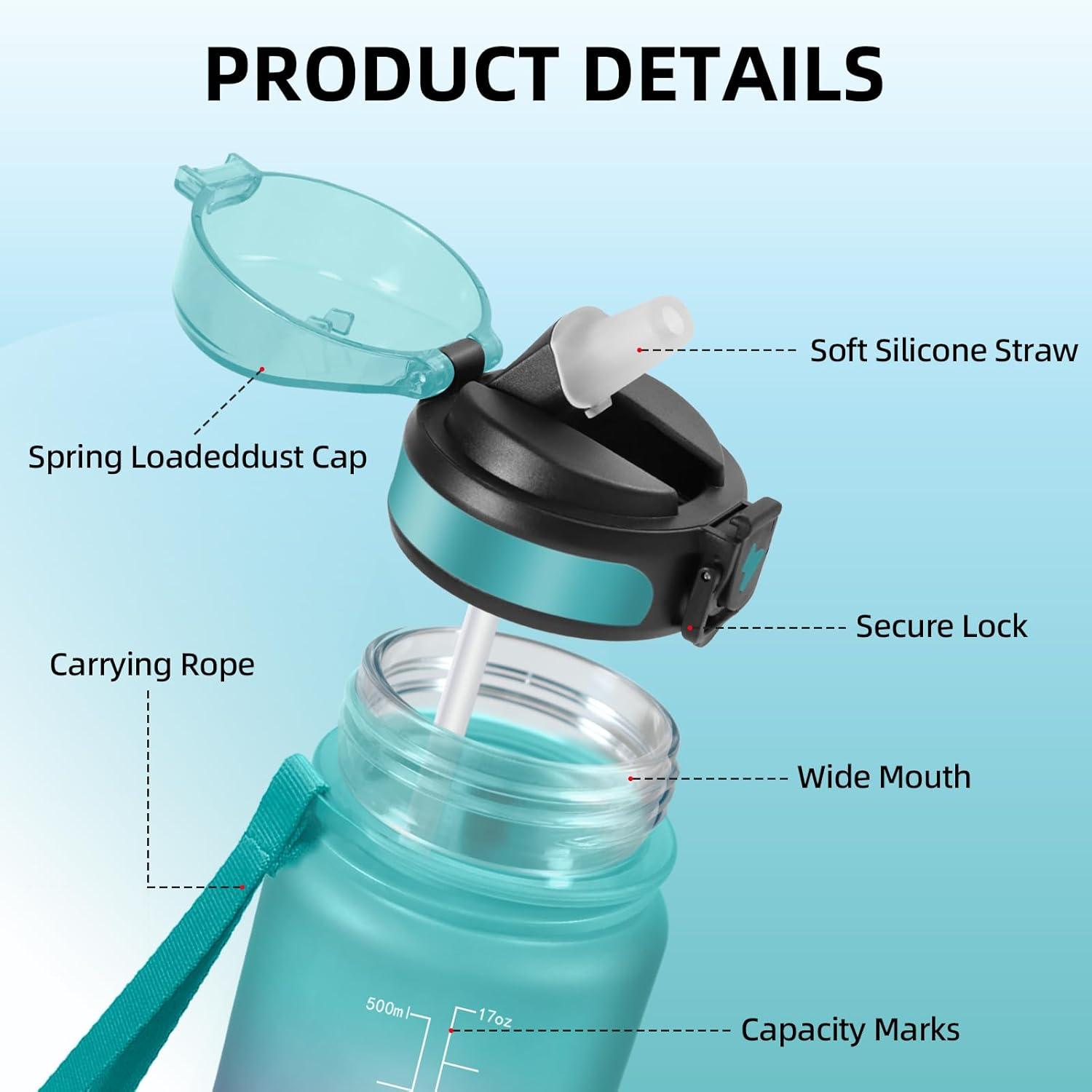 image:imageGourde Sport 15L AntiFuite Avec Paille Bouteille dEau Adulte Transportable Avec Slogan de Motivation Facile Nettoyer Pour Running Camping FitnessGreenpowder