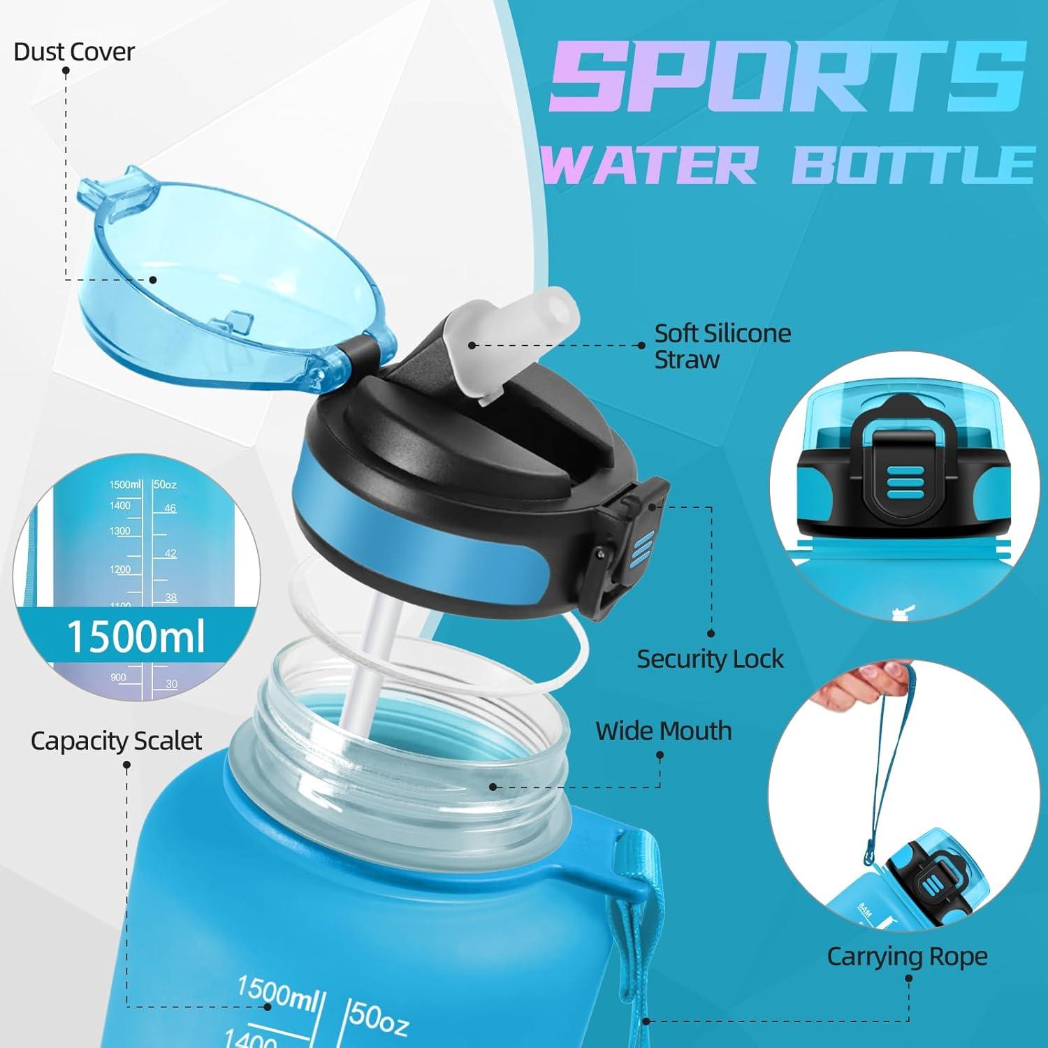 image:imageGourde Sport 15L AntiFuite Avec Paille Bouteille dEau Adulte Transportable Avec Slogan de Motivation Facile Nettoyer Pour Running Camping FitnessJbbleuviolet