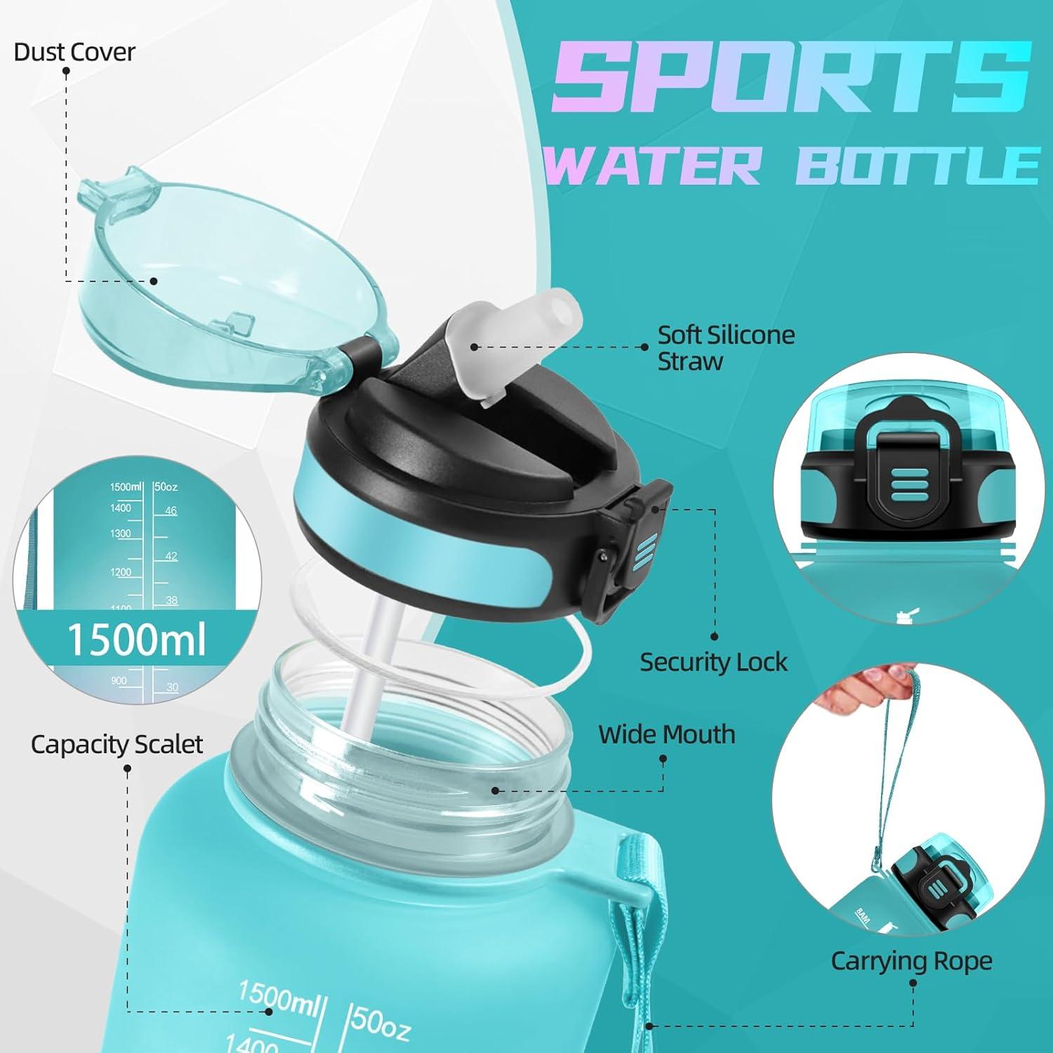 image:imageGourde Sport 15L AntiFuite Avec Paille Bouteille dEau Adulte Transportable Avec Slogan de Motivation Facile Nettoyer Pour Running Camping FitnessJbrose Verdtre