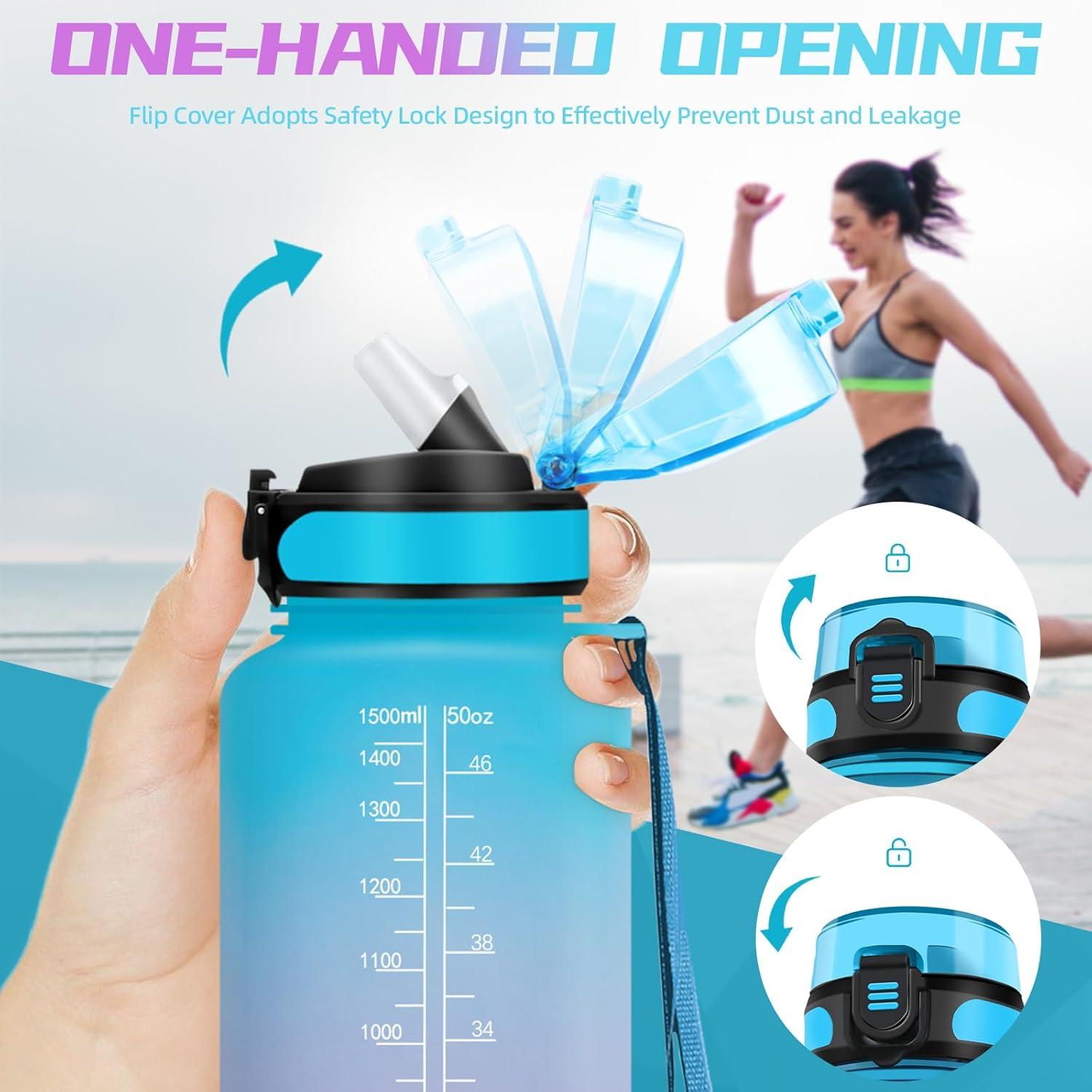 image:imageGourde Sport 15L AntiFuite Avec Paille Bouteille dEau Adulte Transportable Avec Slogan de Motivation Facile Nettoyer Pour Running Camping FitnessJbbleuviolet