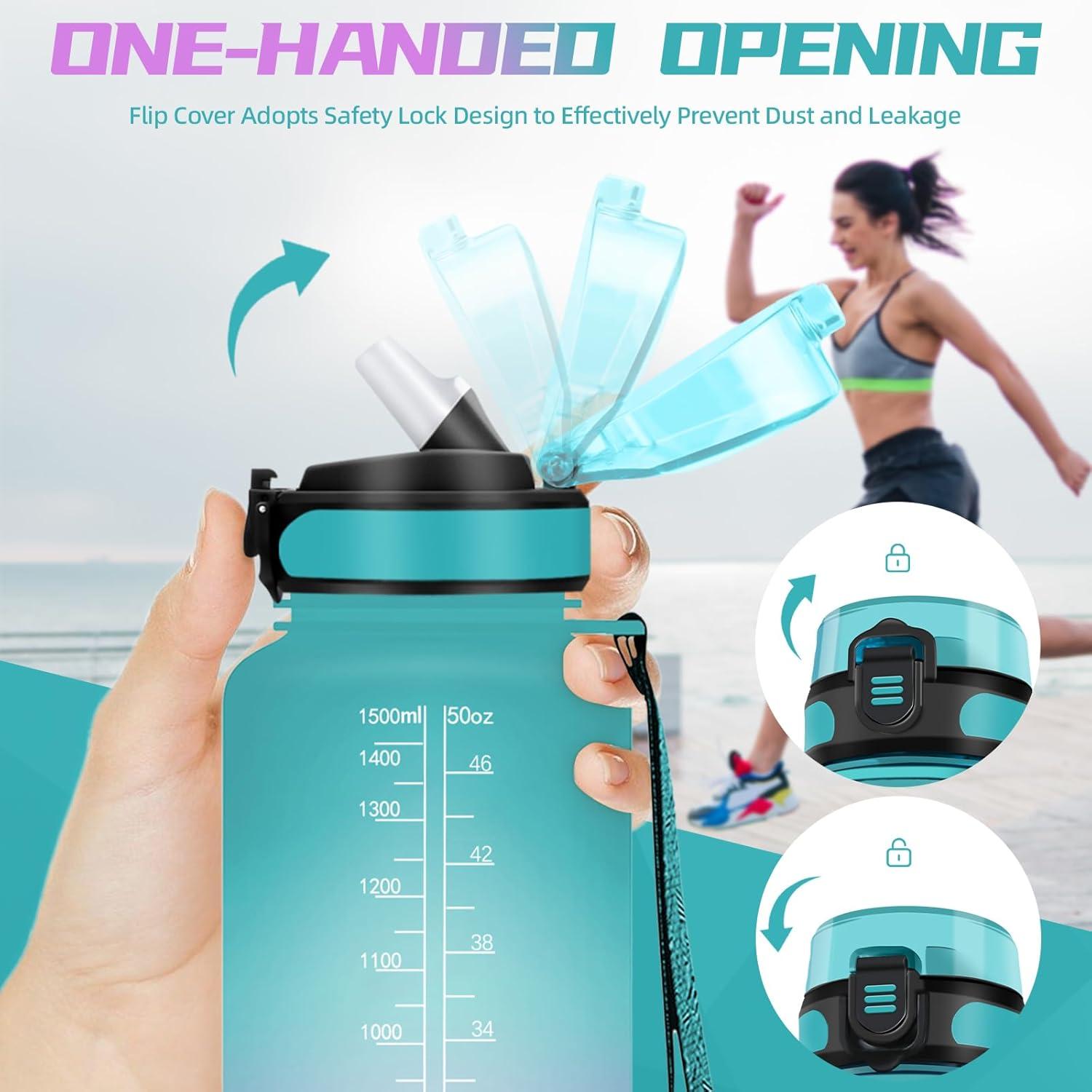 image:imageGourde Sport 15L AntiFuite Avec Paille Bouteille dEau Adulte Transportable Avec Slogan de Motivation Facile Nettoyer Pour Running Camping FitnessJbrose Verdtre