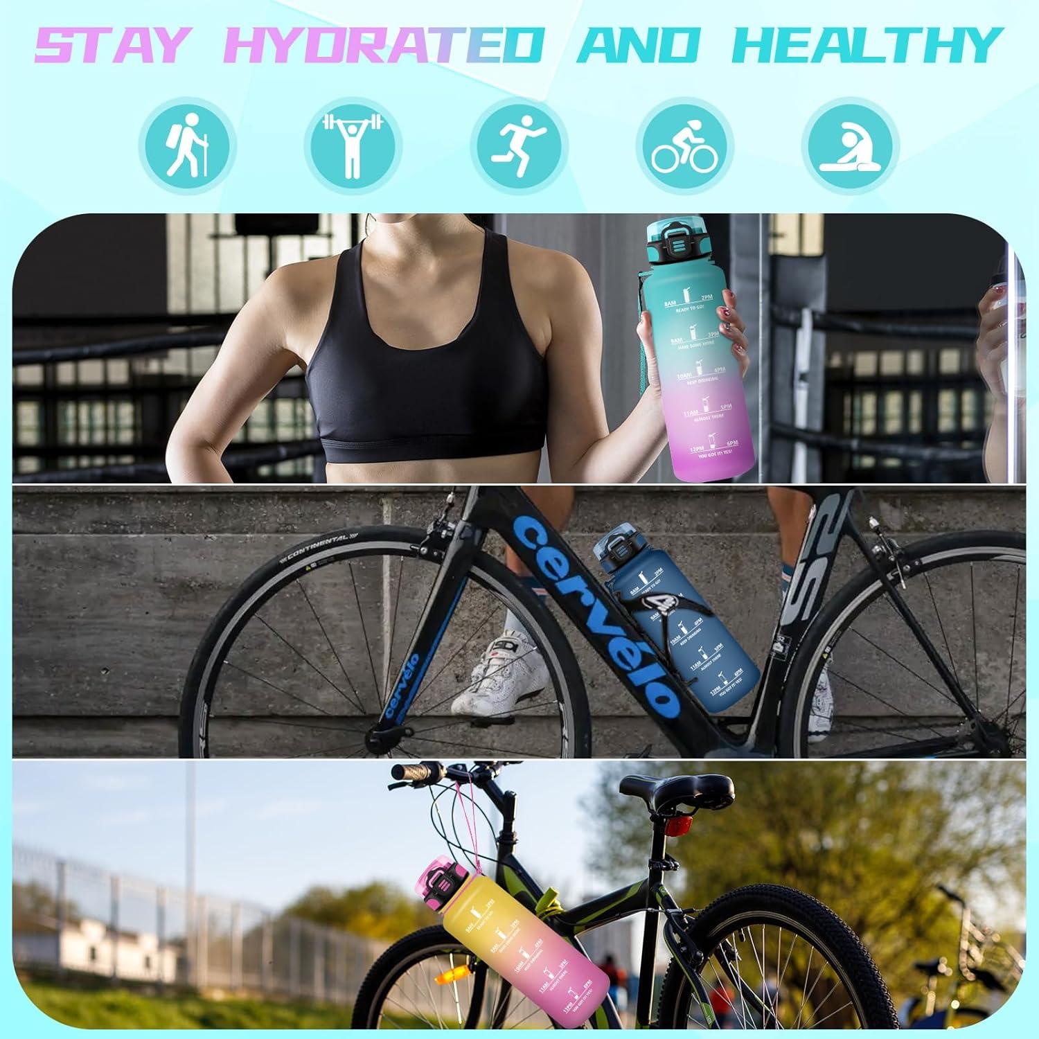 image:imageGourde Sport 15L AntiFuite Avec Paille Bouteille dEau Adulte Transportable Avec Slogan de Motivation Facile Nettoyer Pour Running Camping FitnessJbrose Verdtre