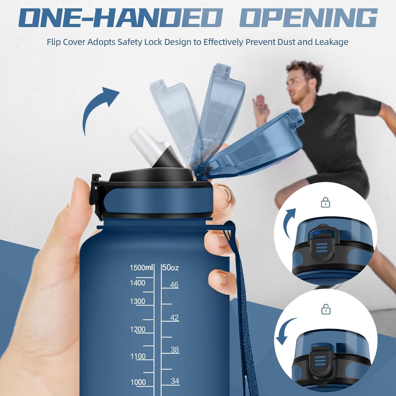 image:imageGourde Sport 15L AntiFuite Avec Paille Bouteille dEau Adulte Transportable Avec Slogan de Motivation Facile Nettoyer Pour Running Camping FitnessMbleu Marine