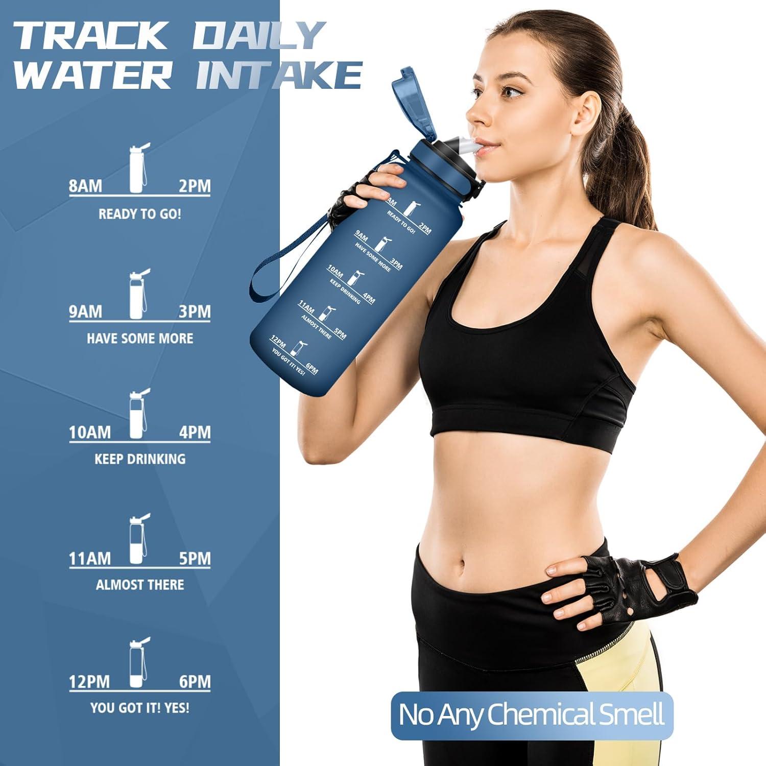 image:imageGourde Sport 15L AntiFuite Avec Paille Bouteille dEau Adulte Transportable Avec Slogan de Motivation Facile Nettoyer Pour Running Camping FitnessMbleu Marine