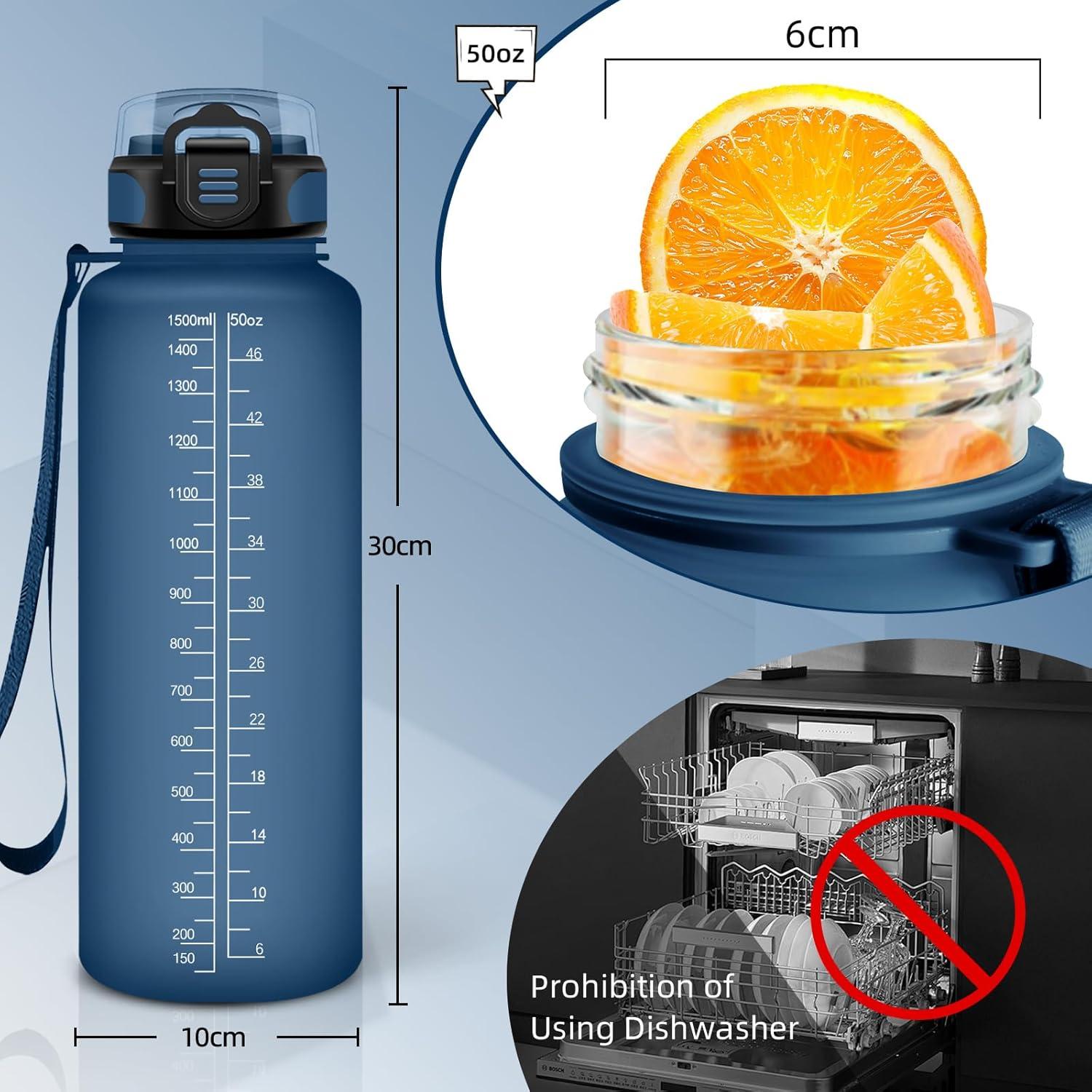 image:imageGourde Sport 15L AntiFuite Avec Paille Bouteille dEau Adulte Transportable Avec Slogan de Motivation Facile Nettoyer Pour Running Camping FitnessMbleu Marine