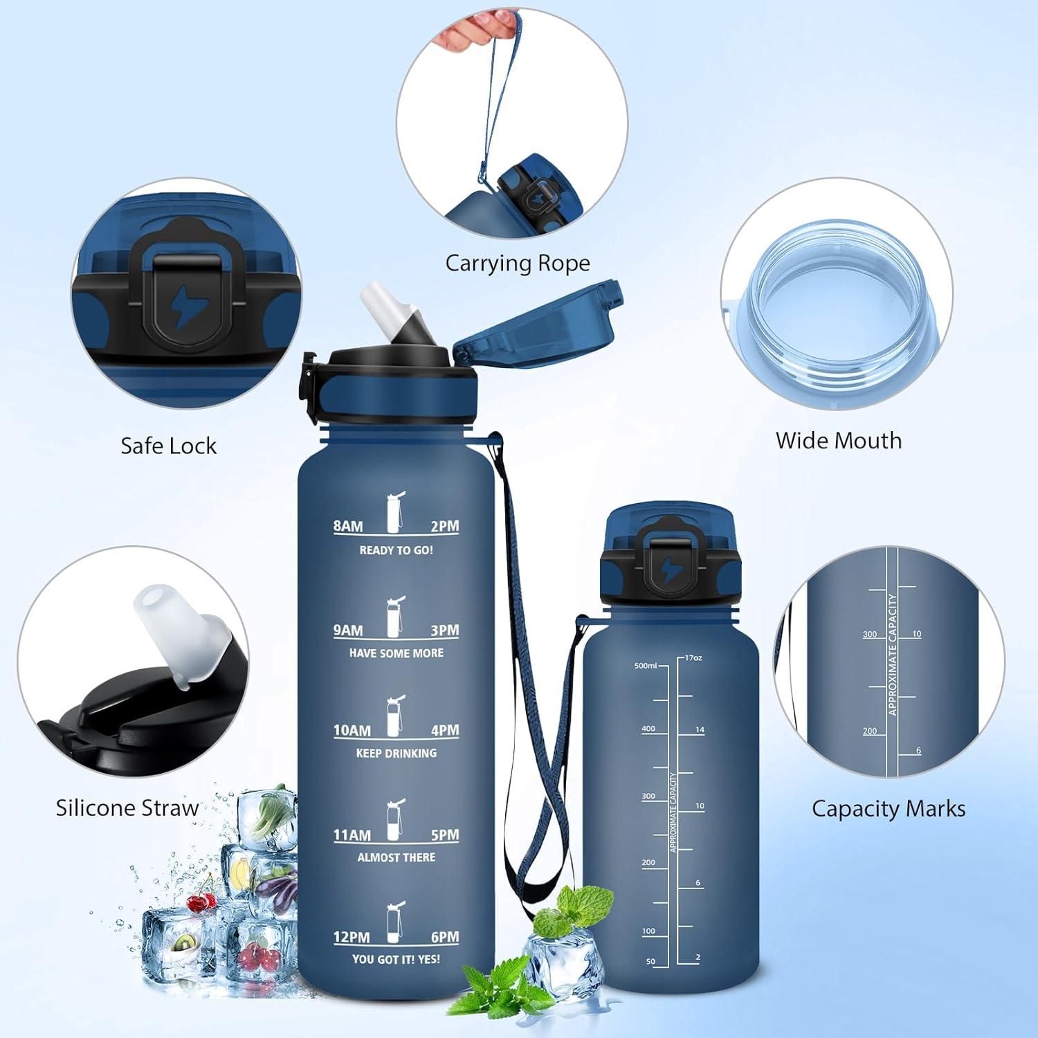 image:imageGourde Sport 15L AntiFuite Avec Paille Bouteille dEau Adulte Transportable Avec Slogan de Motivation Facile Nettoyer Pour Running Camping FitnessNavyblue