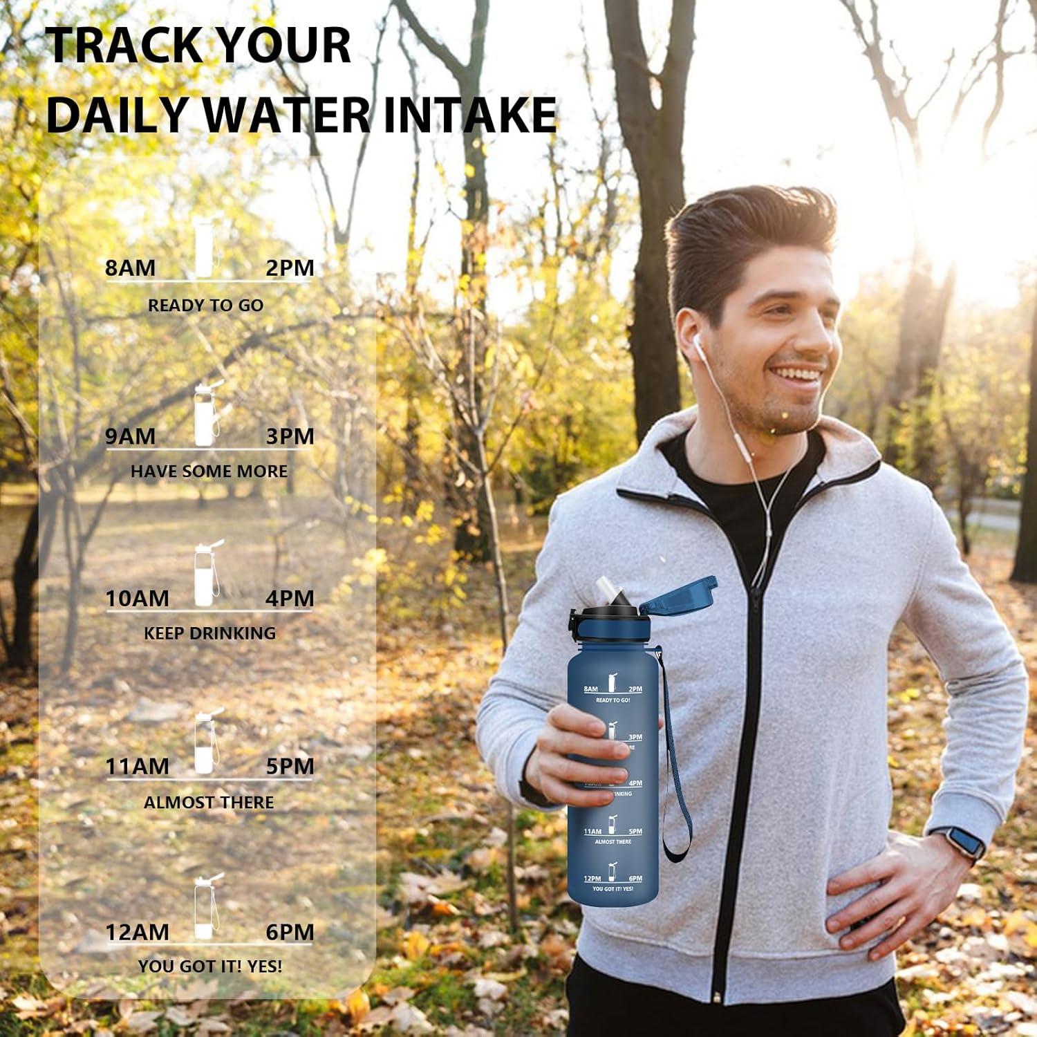 image:imageGourde Sport 15L AntiFuite Avec Paille Bouteille dEau Adulte Transportable Avec Slogan de Motivation Facile Nettoyer Pour Running Camping FitnessNavyblue