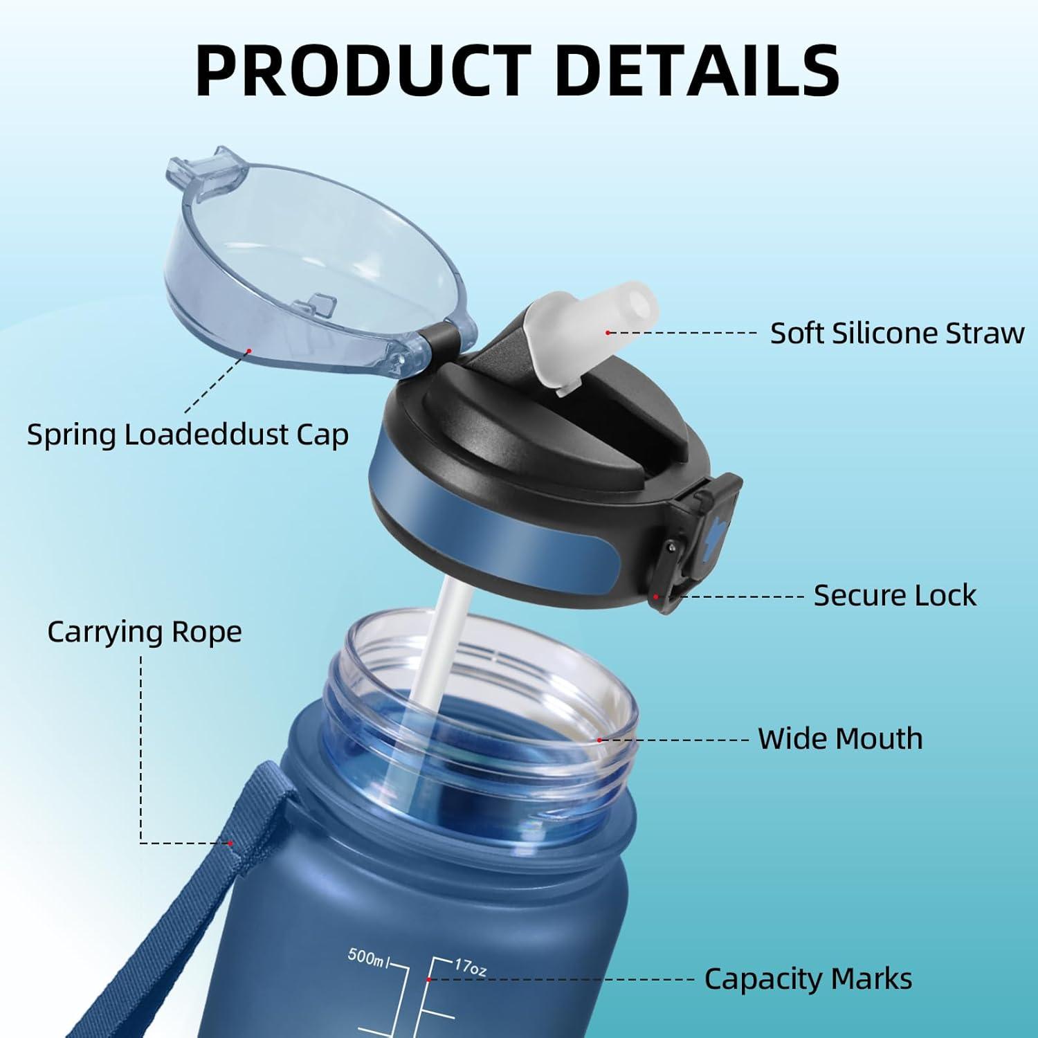 image:imageGourde Sport 15L AntiFuite Avec Paille Bouteille dEau Adulte Transportable Avec Slogan de Motivation Facile Nettoyer Pour Running Camping FitnessNavyblue