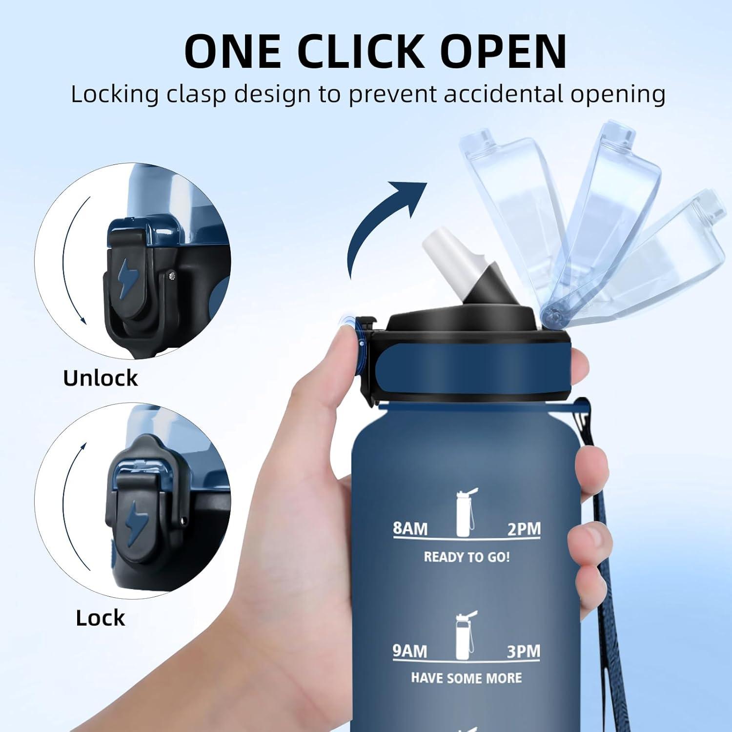 image:imageGourde Sport 15L AntiFuite Avec Paille Bouteille dEau Adulte Transportable Avec Slogan de Motivation Facile Nettoyer Pour Running Camping FitnessNavyblue