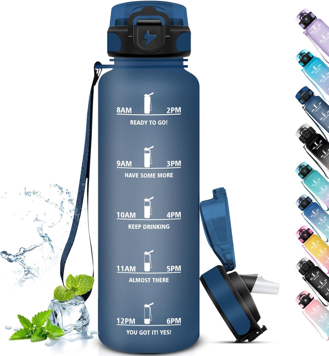 image:imageGourde Sport 15L AntiFuite Avec Paille Bouteille dEau Adulte Transportable Avec Slogan de Motivation Facile Nettoyer Pour Running Camping FitnessNavyblue