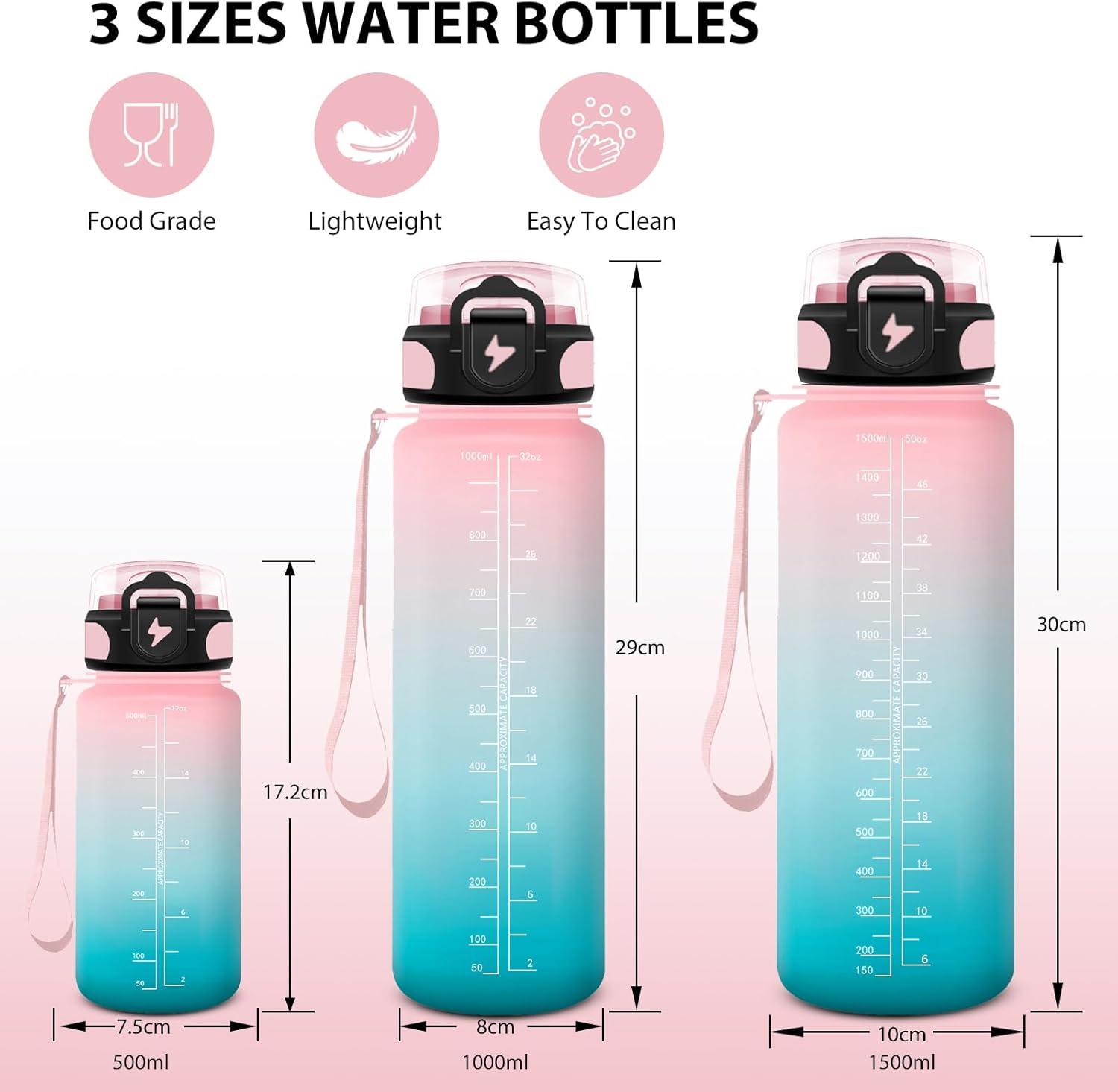 image:imageGourde Sport 15L AntiFuite Avec Paille Bouteille dEau Adulte Transportable Avec Slogan de Motivation Facile Nettoyer Pour Running Camping FitnessPinkcyan