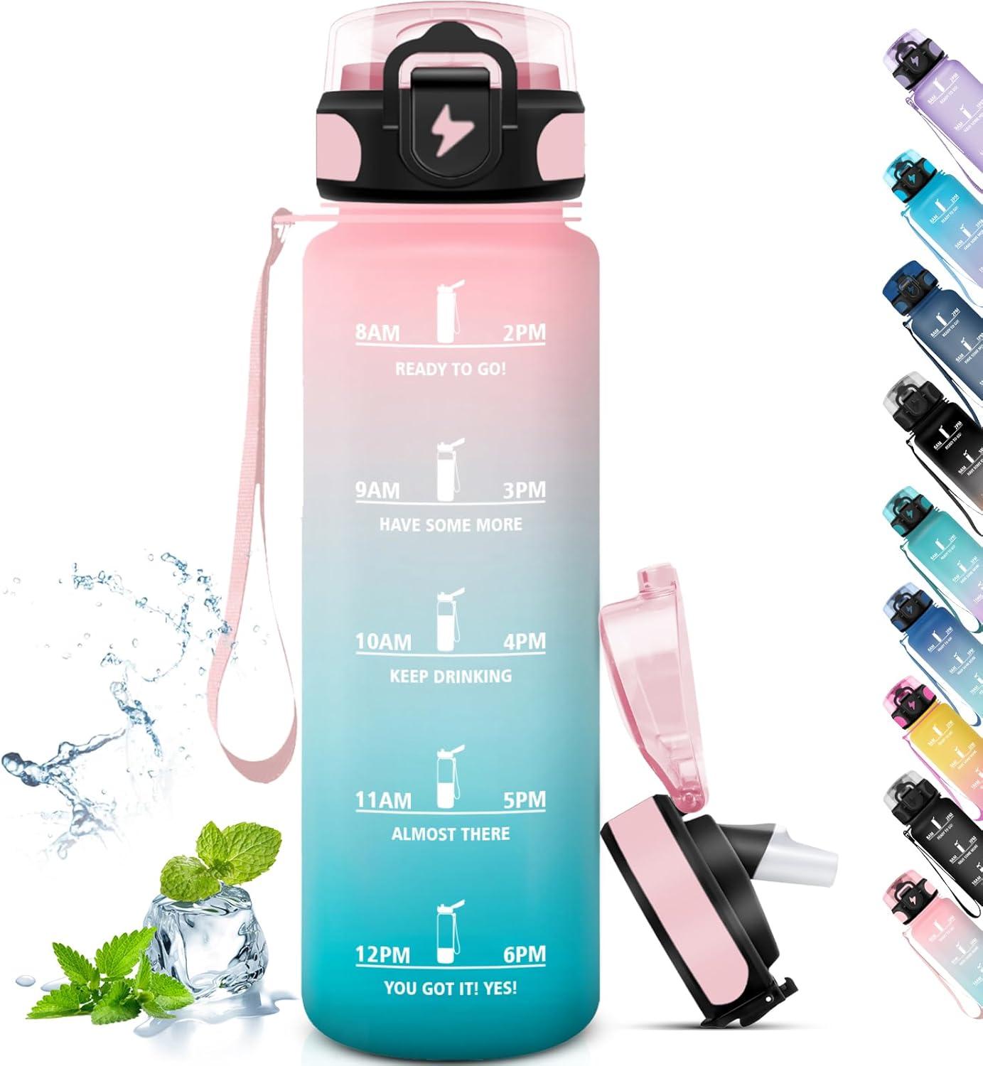 image:imageGourde Sport 15L AntiFuite Avec Paille Bouteille dEau Adulte Transportable Avec Slogan de Motivation Facile Nettoyer Pour Running Camping FitnessPinkcyan