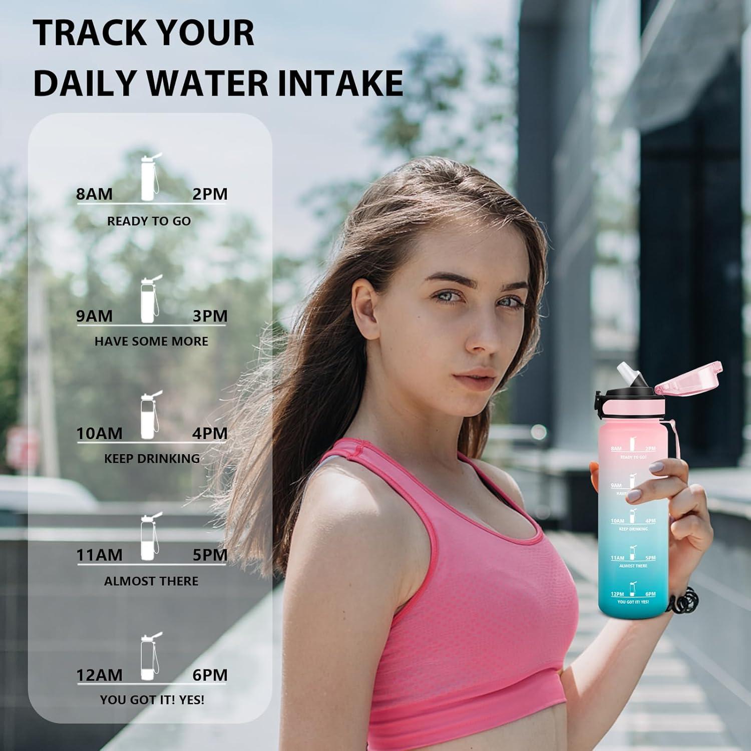 image:imageGourde Sport 15L AntiFuite Avec Paille Bouteille dEau Adulte Transportable Avec Slogan de Motivation Facile Nettoyer Pour Running Camping FitnessPinkcyan