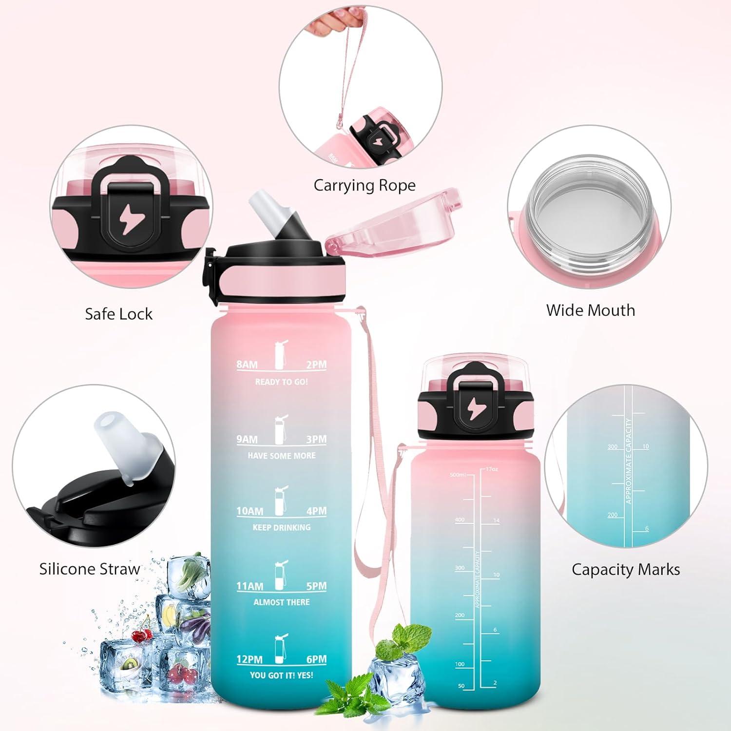 image:imageGourde Sport 15L AntiFuite Avec Paille Bouteille dEau Adulte Transportable Avec Slogan de Motivation Facile Nettoyer Pour Running Camping FitnessPinkcyan