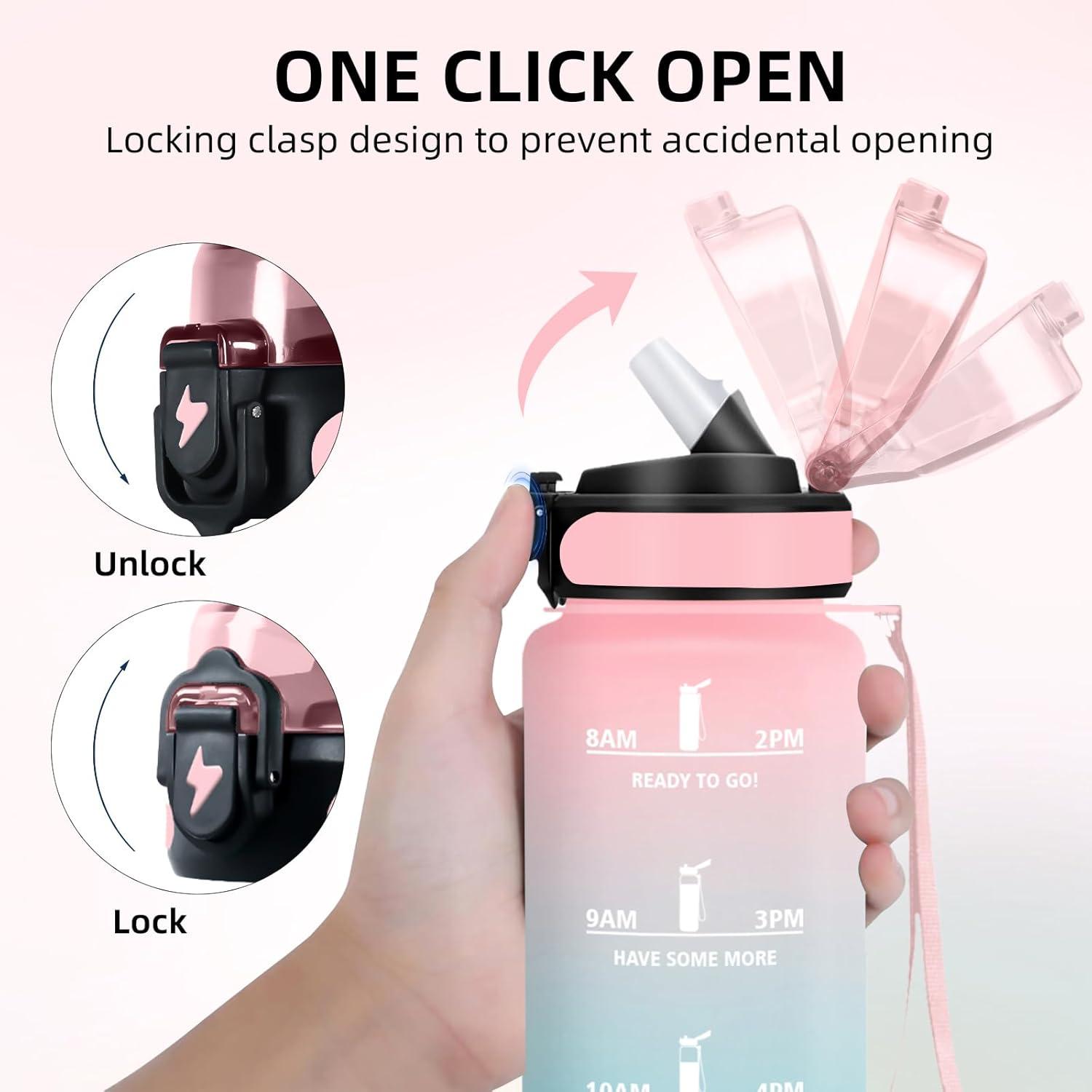 image:imageGourde Sport 15L AntiFuite Avec Paille Bouteille dEau Adulte Transportable Avec Slogan de Motivation Facile Nettoyer Pour Running Camping FitnessPinkcyan
