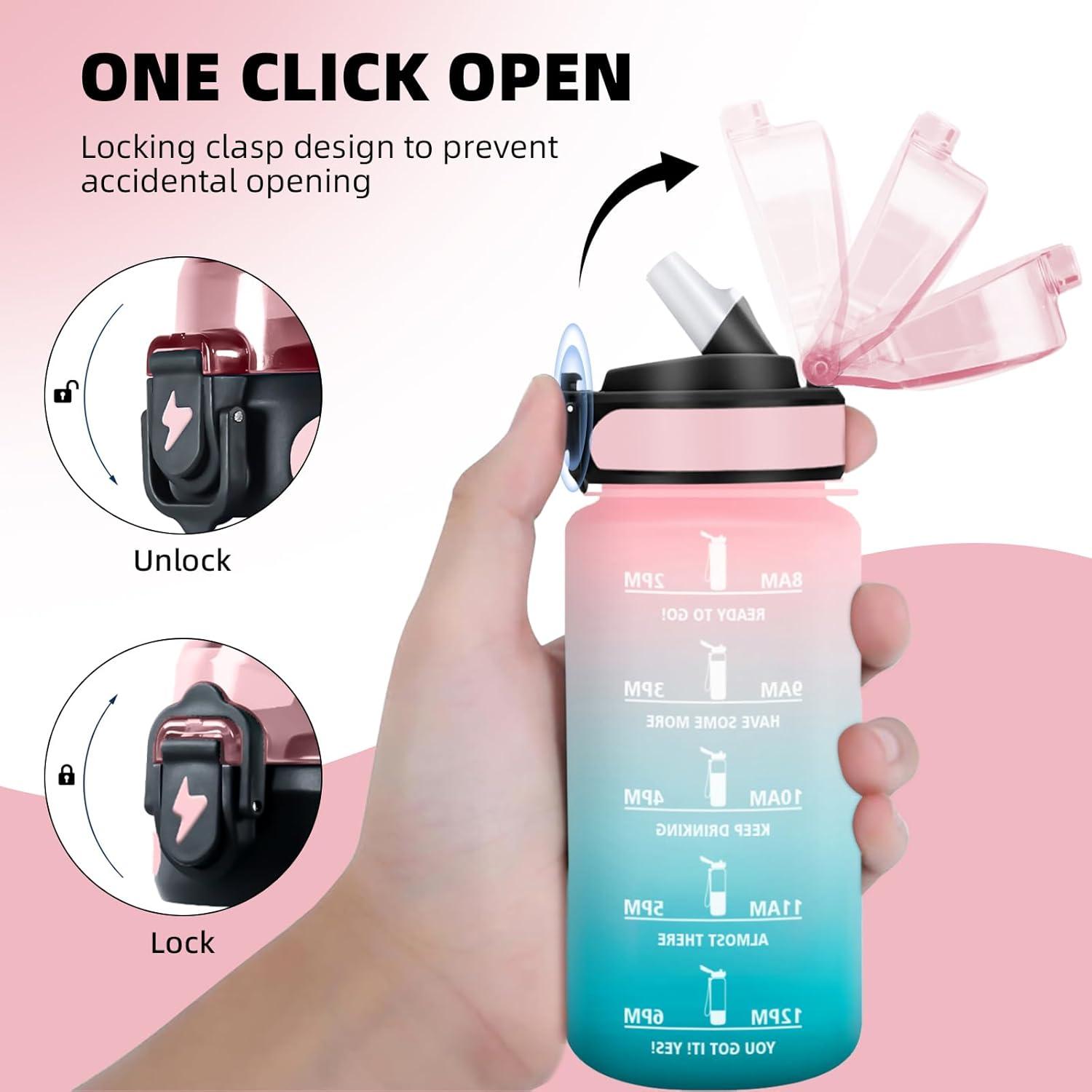 image:imageGourde Sport 15L AntiFuite Avec Paille Bouteille dEau Adulte Transportable Avec Slogan de Motivation Facile Nettoyer Pour Running Camping FitnessPinkcyan