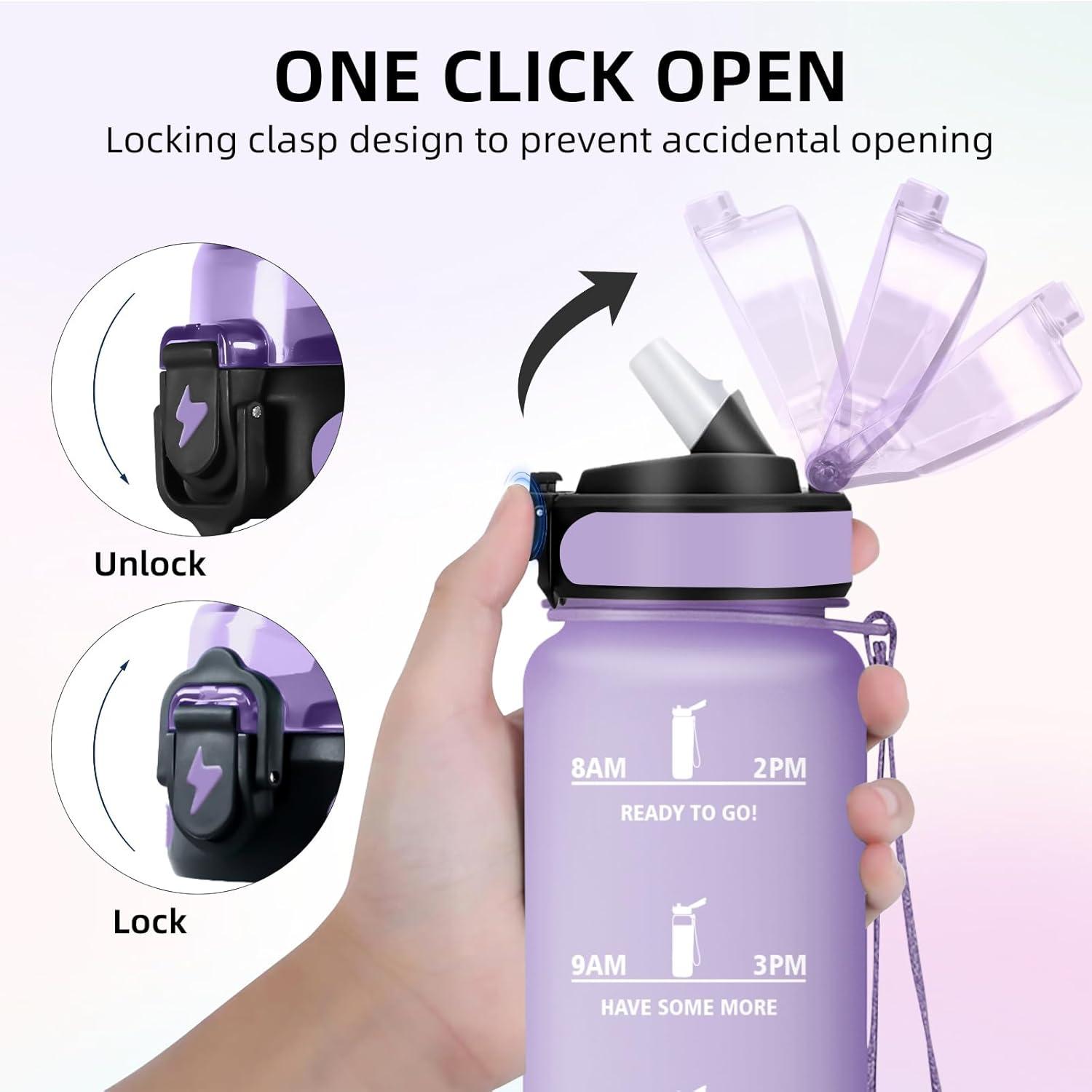 image:imageGourde Sport 15L AntiFuite Avec Paille Bouteille dEau Adulte Transportable Avec Slogan de Motivation Facile Nettoyer Pour Running Camping FitnessPurple