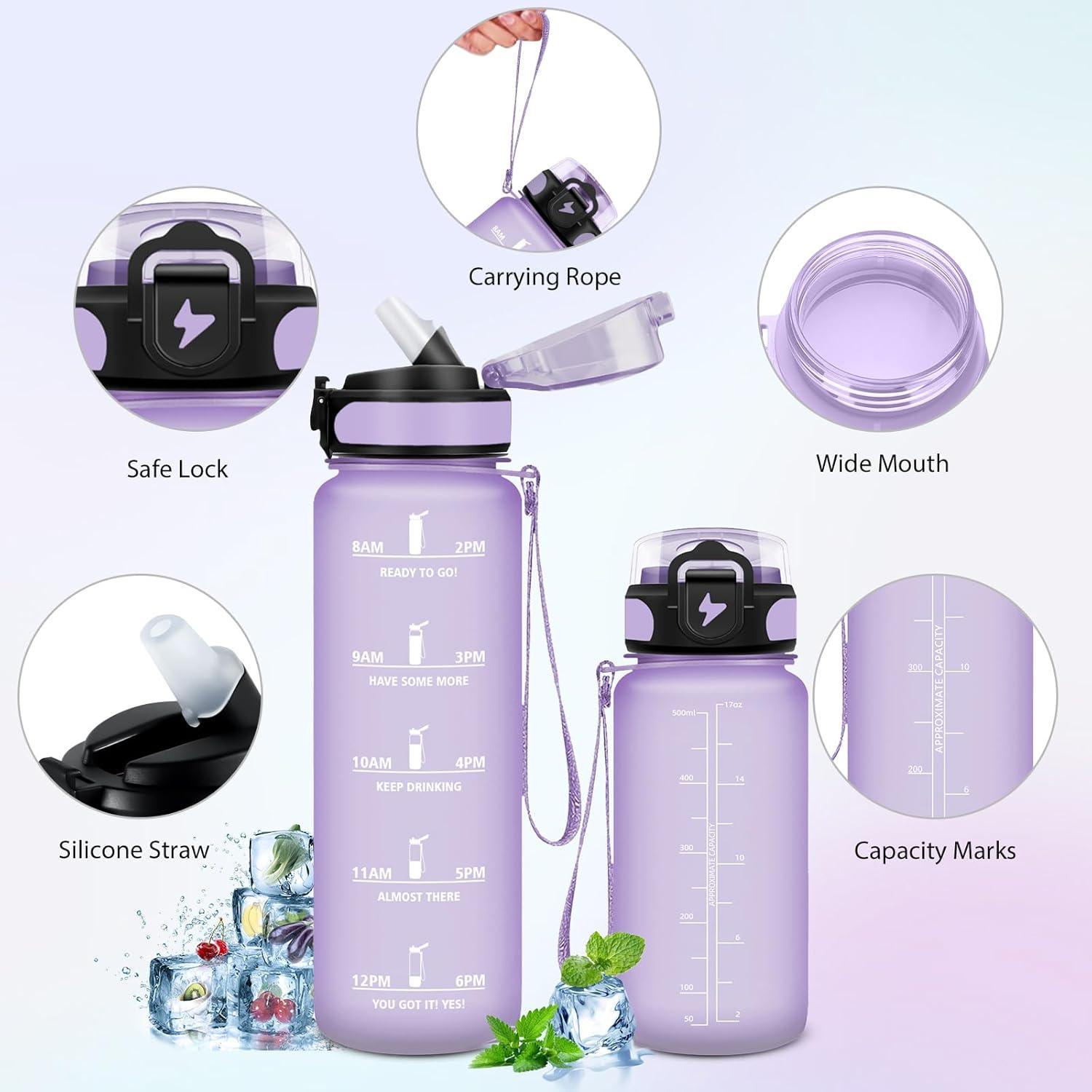 image:imageGourde Sport 15L AntiFuite Avec Paille Bouteille dEau Adulte Transportable Avec Slogan de Motivation Facile Nettoyer Pour Running Camping FitnessPurple