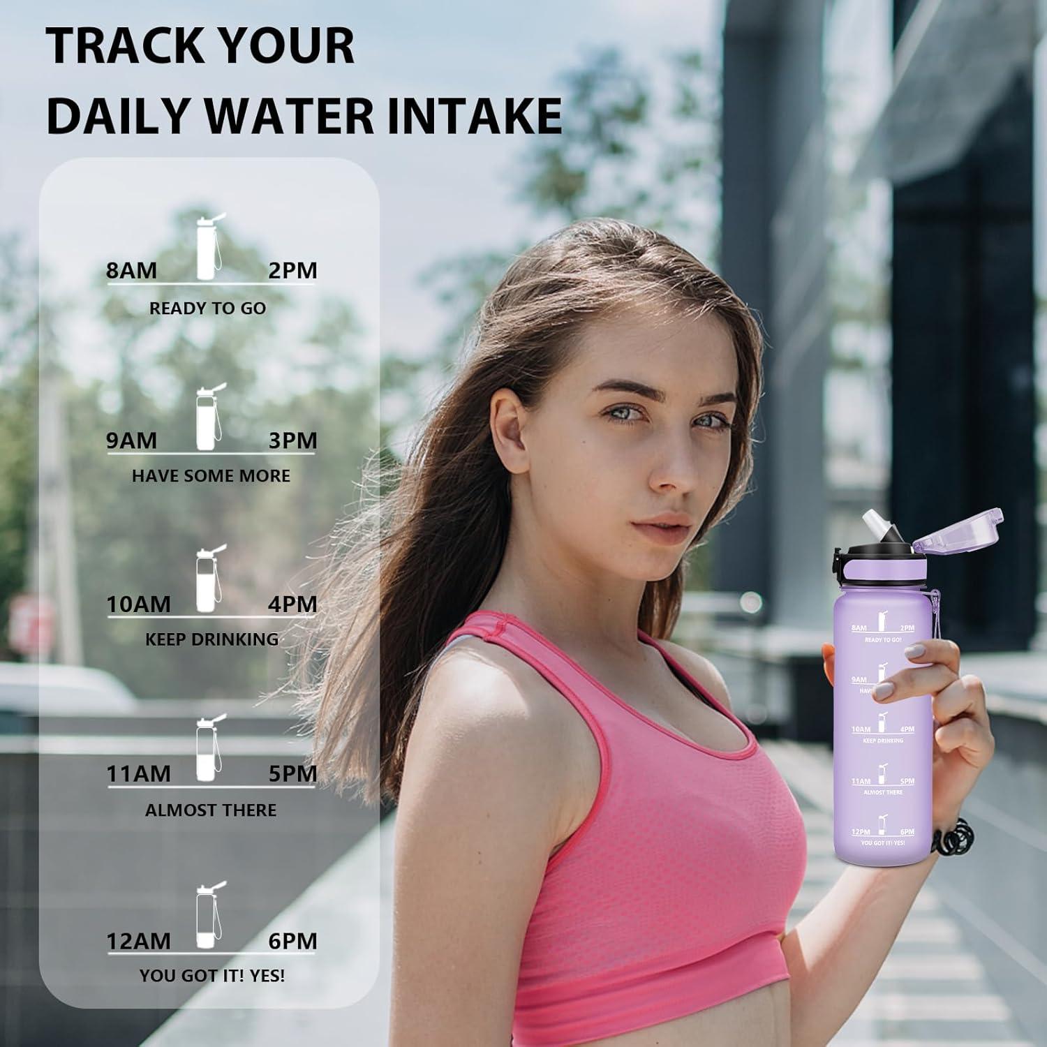 image:imageGourde Sport 15L AntiFuite Avec Paille Bouteille dEau Adulte Transportable Avec Slogan de Motivation Facile Nettoyer Pour Running Camping FitnessPurple
