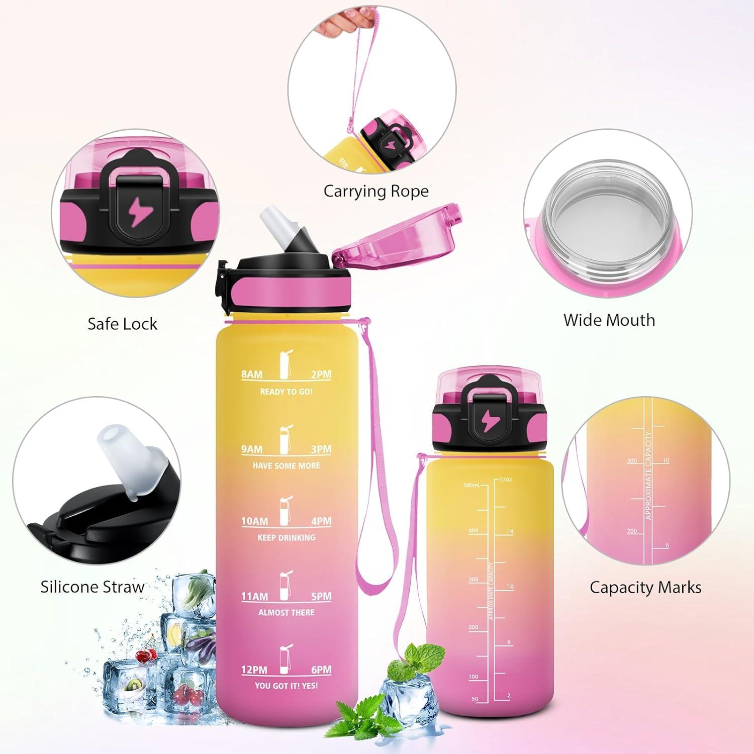 image:imageGourde Sport 15L AntiFuite Avec Paille Bouteille dEau Adulte Transportable Avec Slogan de Motivation Facile Nettoyer Pour Running Camping FitnessYellowpink