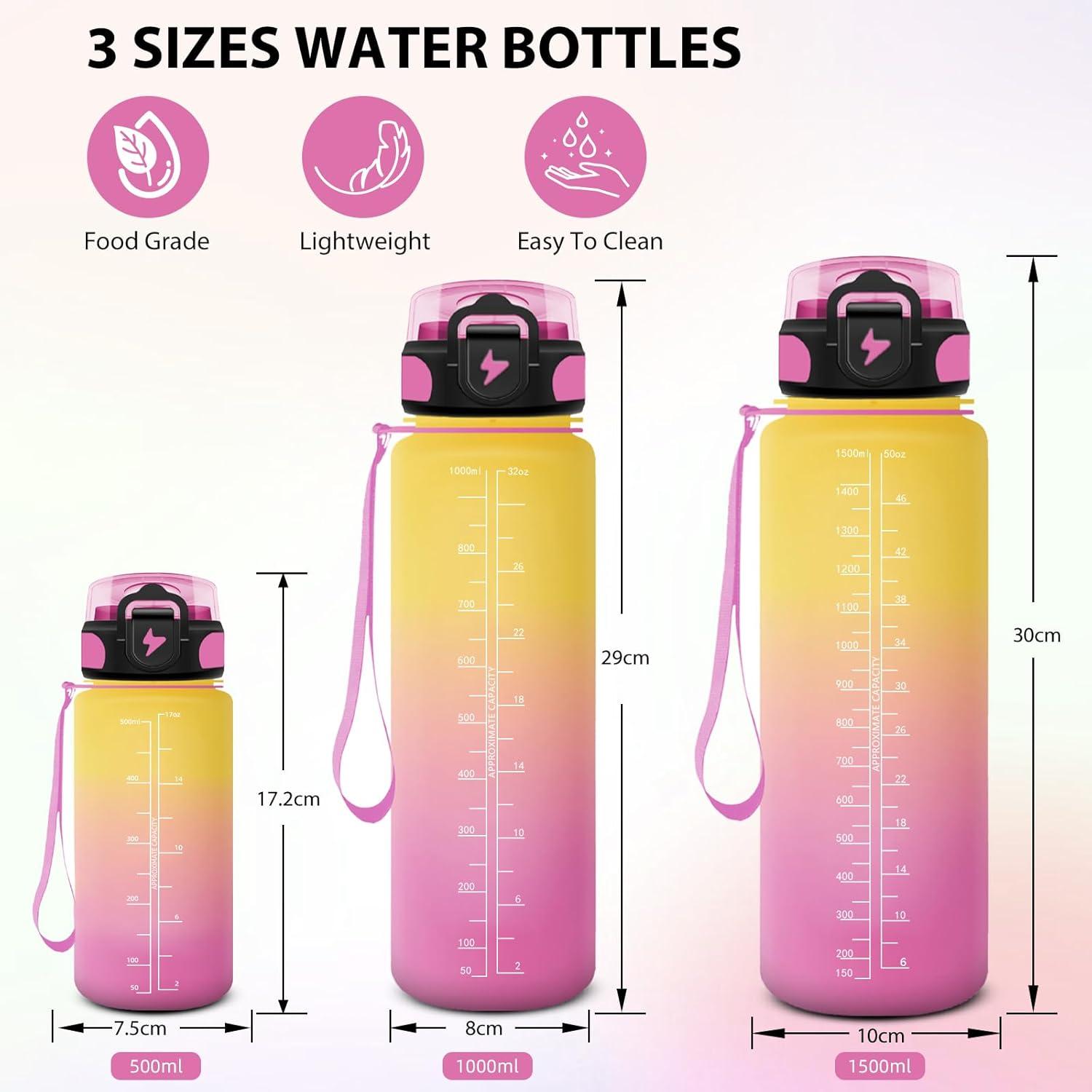 image:imageGourde Sport 15L AntiFuite Avec Paille Bouteille dEau Adulte Transportable Avec Slogan de Motivation Facile Nettoyer Pour Running Camping FitnessYellowpink