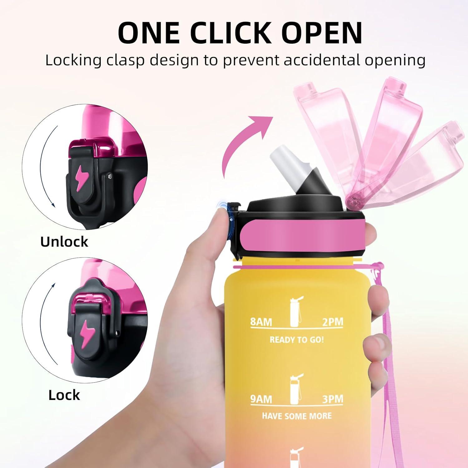image:imageGourde Sport 15L AntiFuite Avec Paille Bouteille dEau Adulte Transportable Avec Slogan de Motivation Facile Nettoyer Pour Running Camping FitnessYellowpink