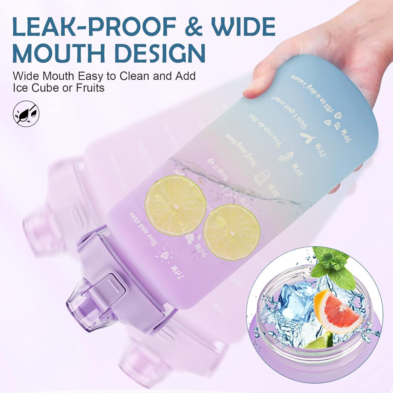 image:imageKETIEE Gourde de 2 l et 2 l avec paille sans BPA Avec marqueur de temps Antifuite Pour le sport le fitness le camping le yoga Noir et gris2l Bleu Violet