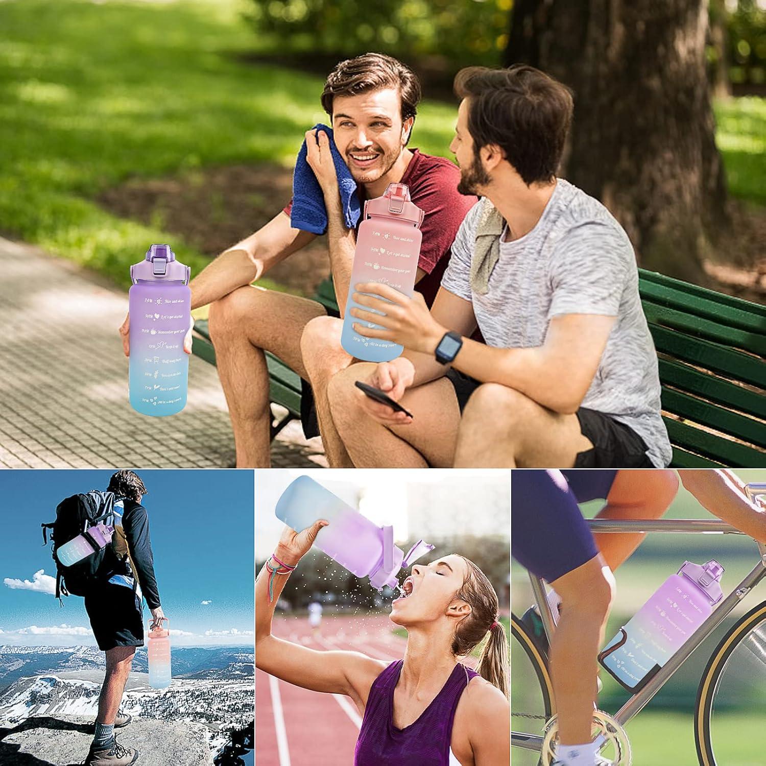 image:imageKETIEE Gourde de 2 l et 2 l avec paille sans BPA Avec marqueur de temps Antifuite Pour le sport le fitness le camping le yoga Noir et gris2l Bleu Violet