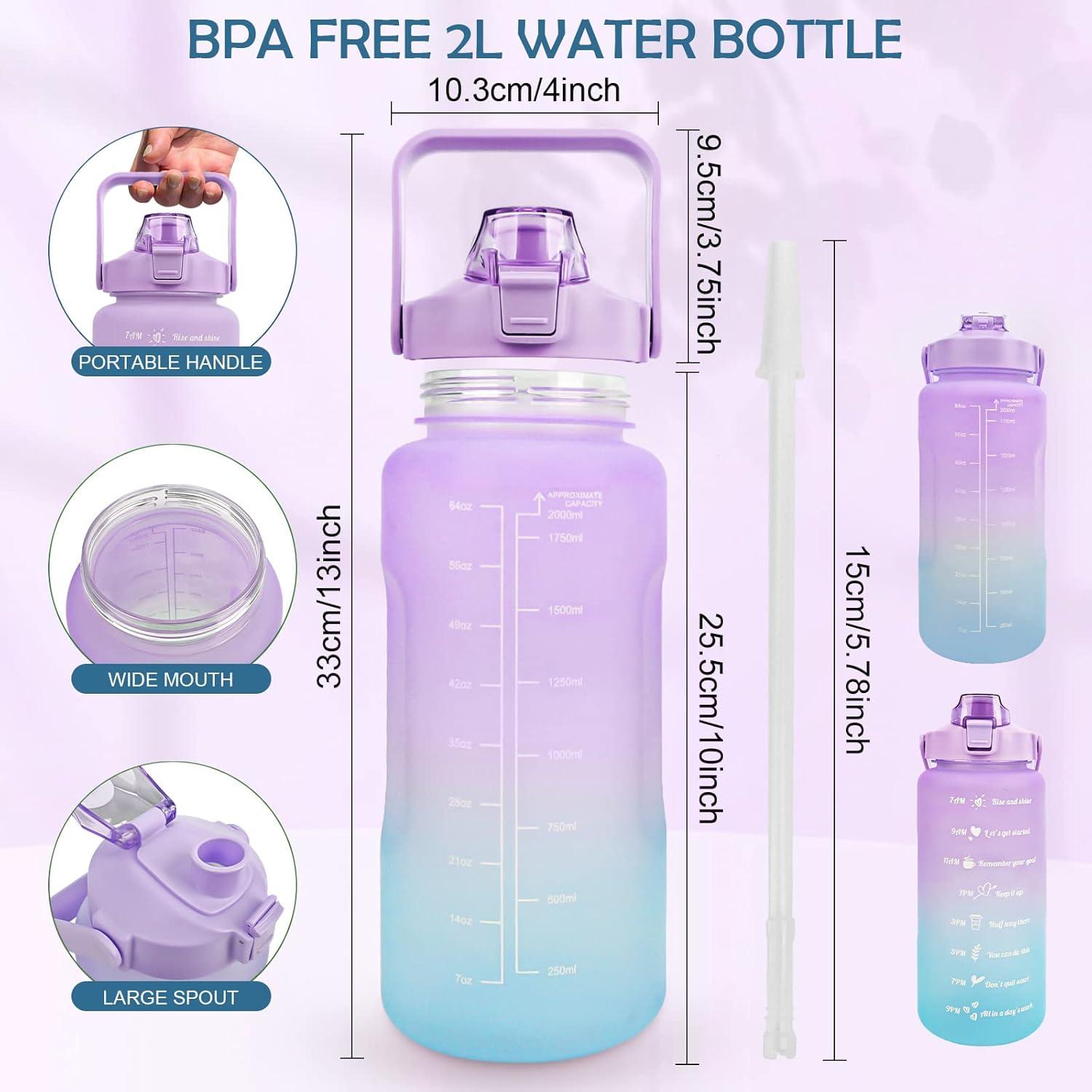 image:imageKETIEE Gourde de 2 l et 2 l avec paille sans BPA Avec marqueur de temps Antifuite Pour le sport le fitness le camping le yoga Noir et gris2l Bleu Violet