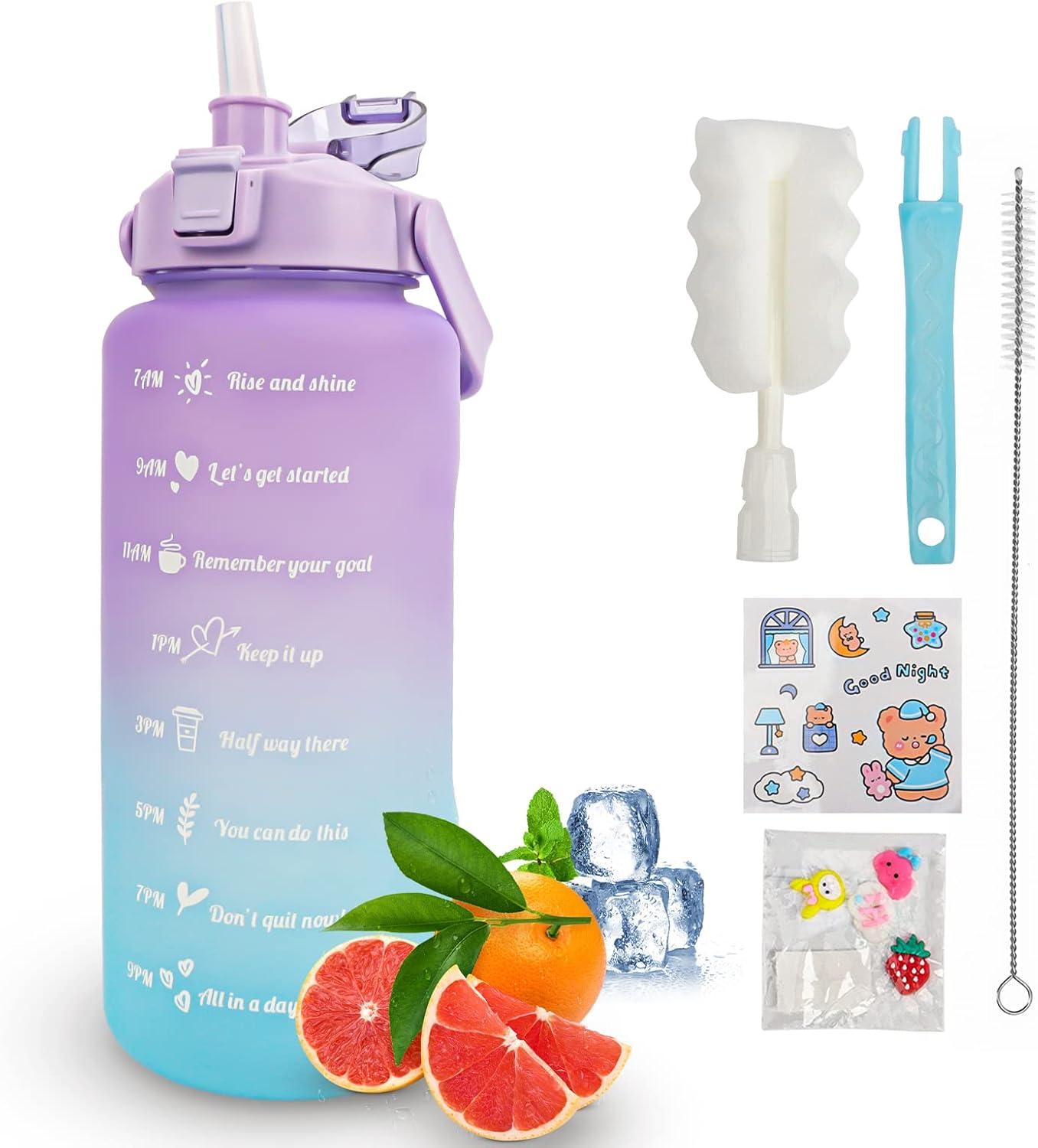 image:imageKETIEE Gourde de 2 l et 2 l avec paille sans BPA Avec marqueur de temps Antifuite Pour le sport le fitness le camping le yoga Noir et gris2l Bleu Violet