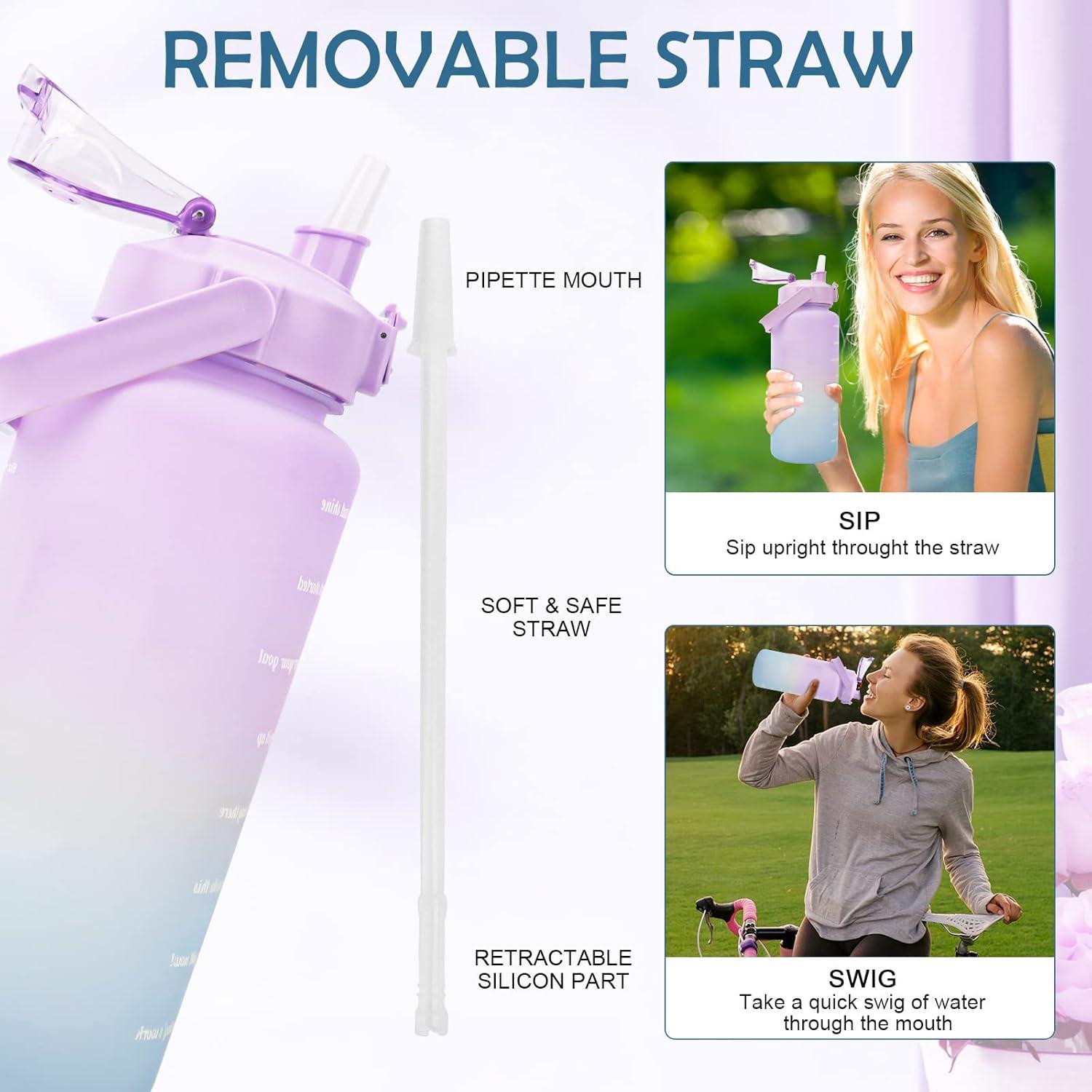 image:imageKETIEE Gourde de 2 l et 2 l avec paille sans BPA Avec marqueur de temps Antifuite Pour le sport le fitness le camping le yoga Noir et gris2l Bleu Violet