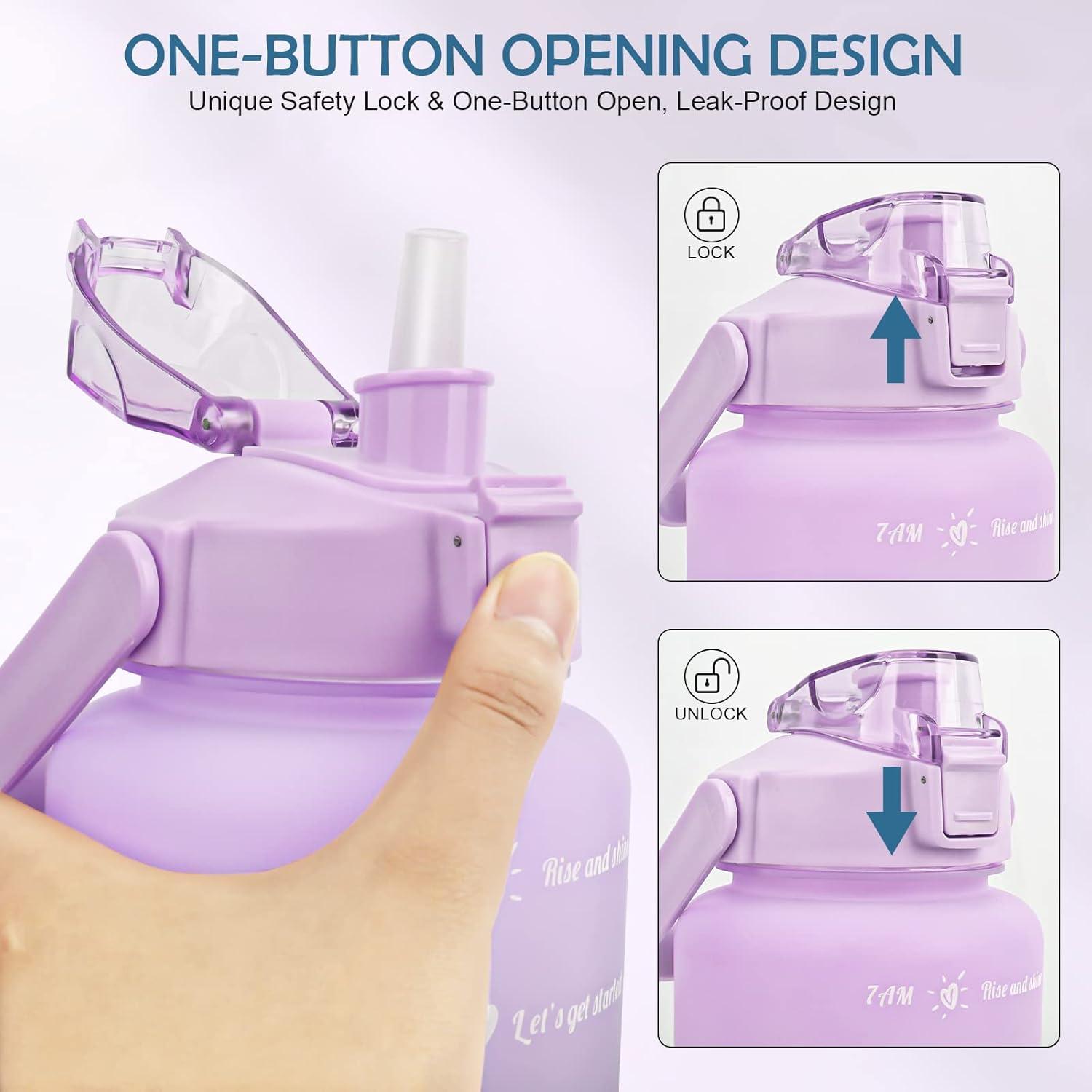 image:imageKETIEE Gourde de 2 l et 2 l avec paille sans BPA Avec marqueur de temps Antifuite Pour le sport le fitness le camping le yoga Noir et gris2l Bleu Violet