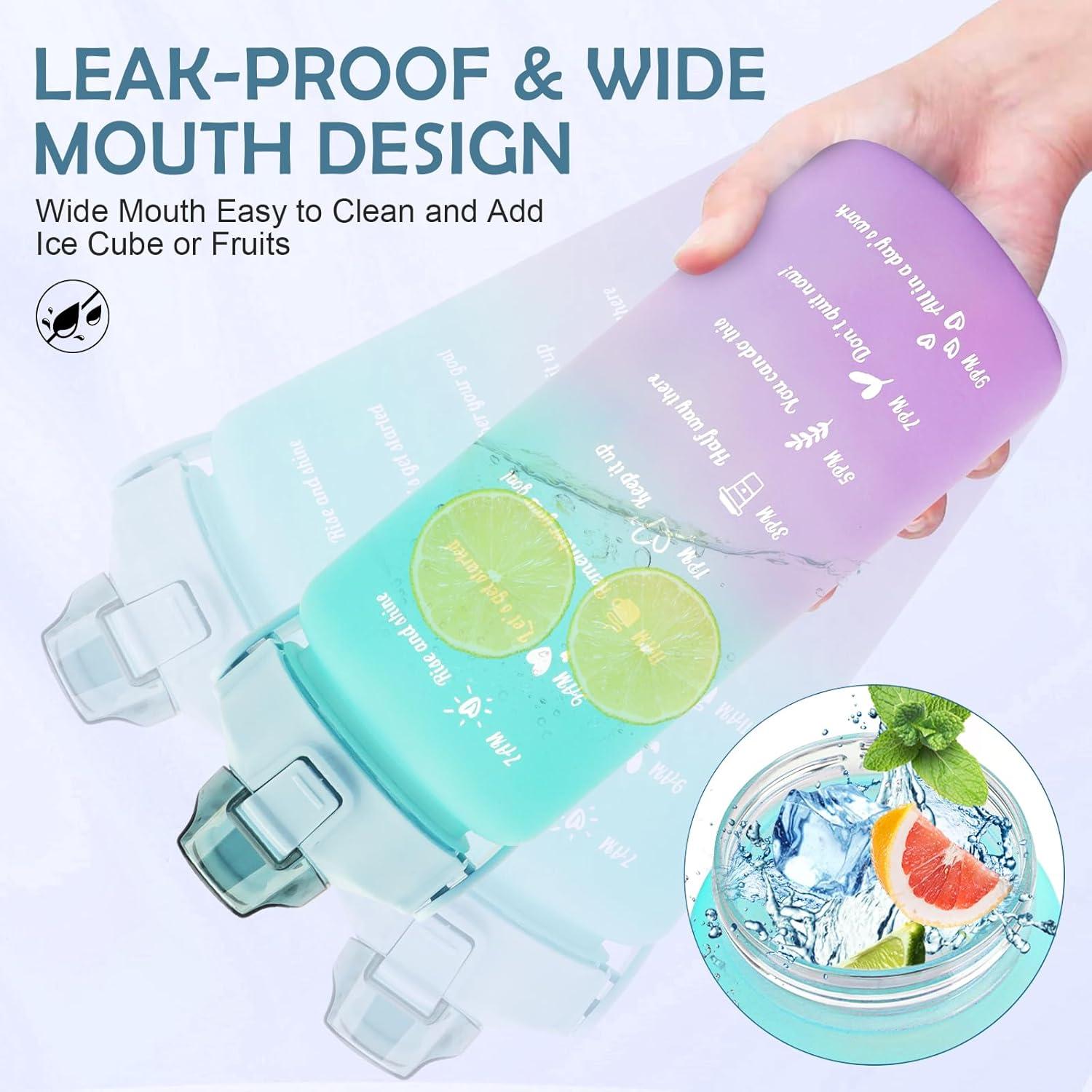 image:imageKETIEE Gourde de 2 l et 2 l avec paille sans BPA Avec marqueur de temps Antifuite Pour le sport le fitness le camping le yoga Noir et gris2l Vert Violet