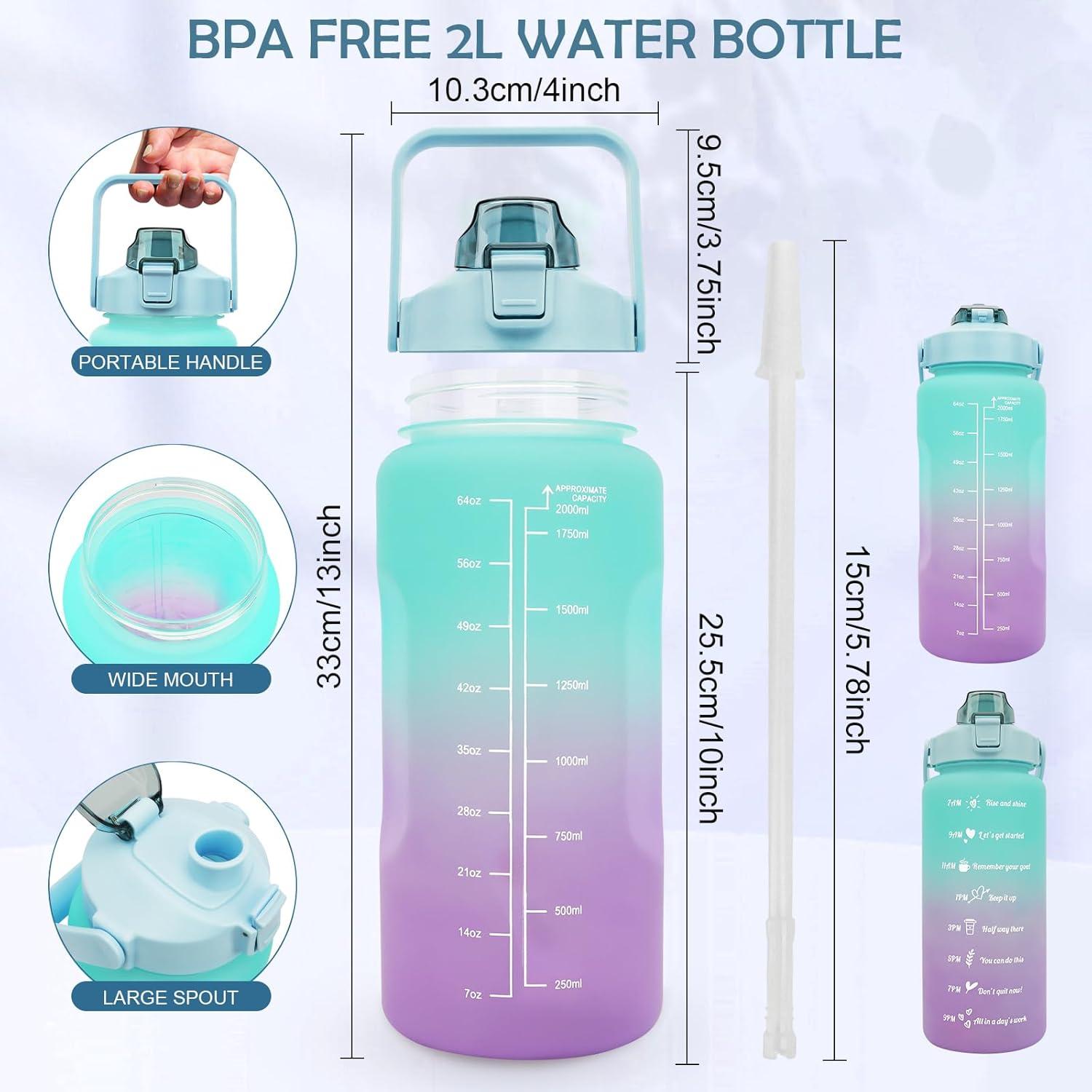 image:imageKETIEE Gourde de 2 l et 2 l avec paille sans BPA Avec marqueur de temps Antifuite Pour le sport le fitness le camping le yoga Noir et gris2l Vert Violet