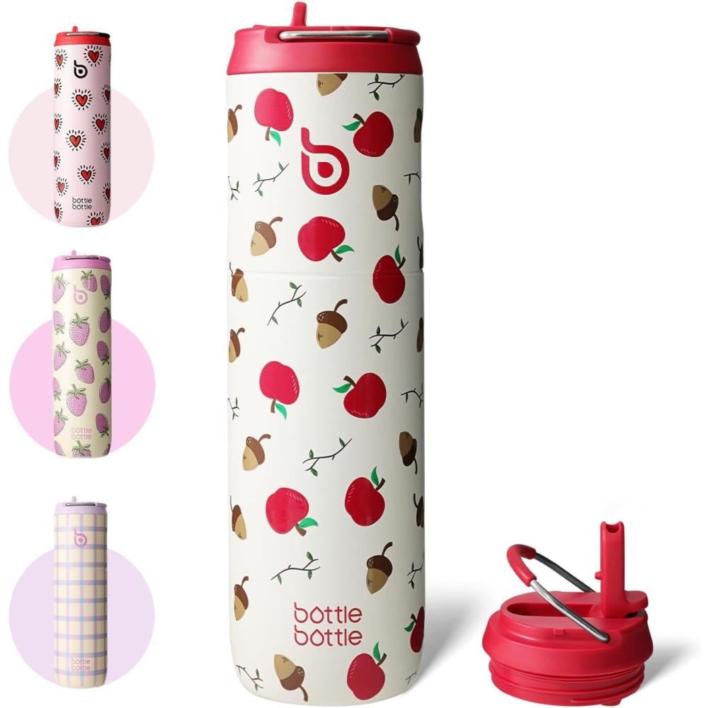 image:imageBOTTLE BOTTLE Bouteille deau isotherme de 710 ml avec couvercle paille poigne en acier inoxydable double paroi sous vide antifuite sans BPA pour sport voyage gym rose jaune bleuBaie