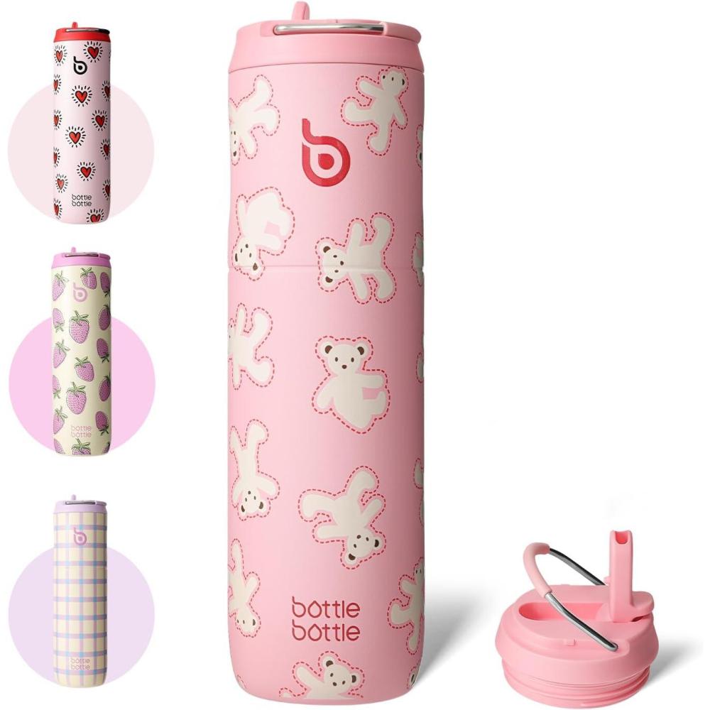 image:imageBOTTLE BOTTLE Bouteille deau isotherme de 710 ml avec couvercle paille poigne en acier inoxydable double paroi sous vide antifuite sans BPA pour sport voyage gym rose jaune bleuBiscuits en Forme Dours