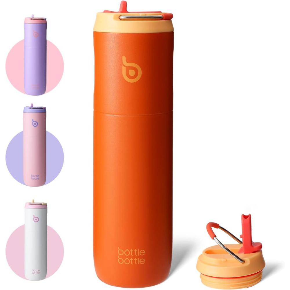 image:imageBOTTLE BOTTLE Bouteille deau isotherme de 710 ml avec couvercle paille poigne en acier inoxydable double paroi sous vide antifuite sans BPA pour sport voyage gym rose jaune bleuOrange