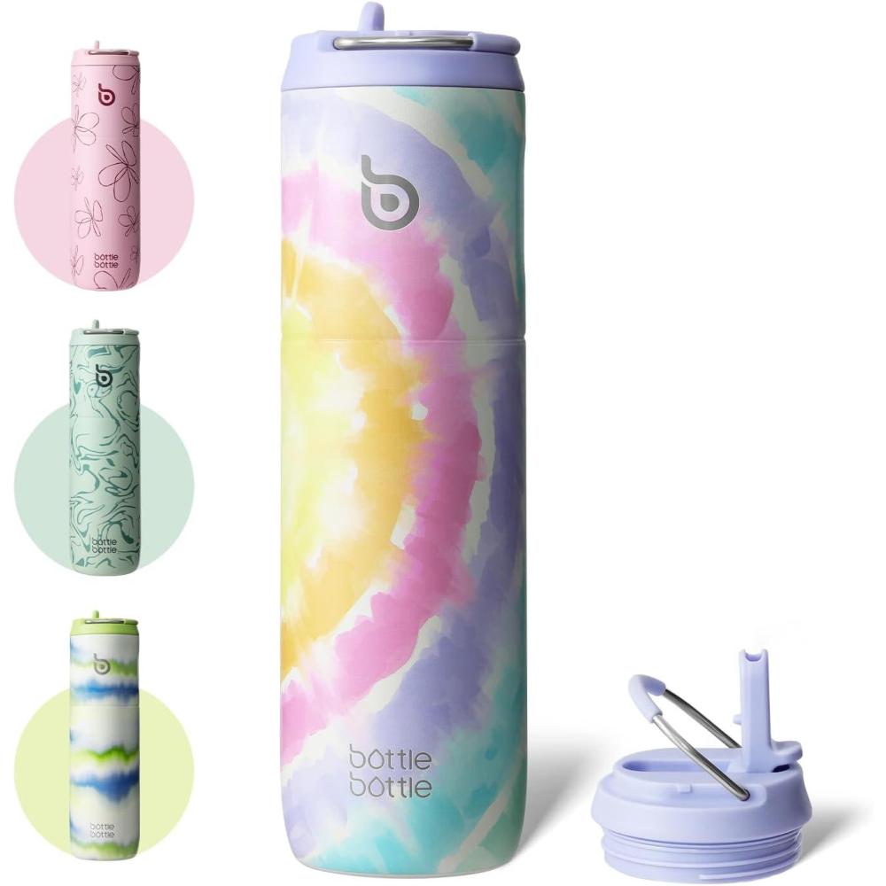 image:imageBOTTLE BOTTLE Bouteille deau isotherme de 710 ml avec couvercle paille poigne en acier inoxydable double paroi sous vide antifuite sans BPA pour sport voyage gym rose jaune bleuCoton Papa
