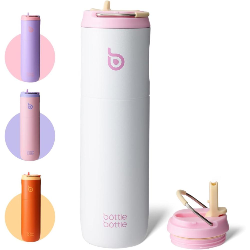 image:imageBOTTLE BOTTLE Bouteille deau isotherme de 710 ml avec couvercle paille poigne en acier inoxydable double paroi sous vide antifuite sans BPA pour sport voyage gym rose jaune bleuSnow