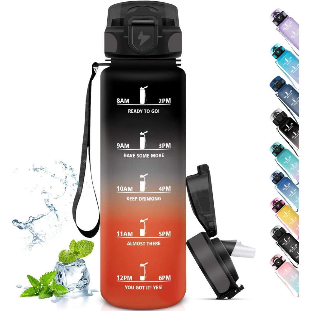 image:imageGourde Sport 15L AntiFuite Avec Paille Bouteille dEau Adulte Transportable Avec Slogan de Motivation Facile Nettoyer Pour Running Camping FitnessBlackred